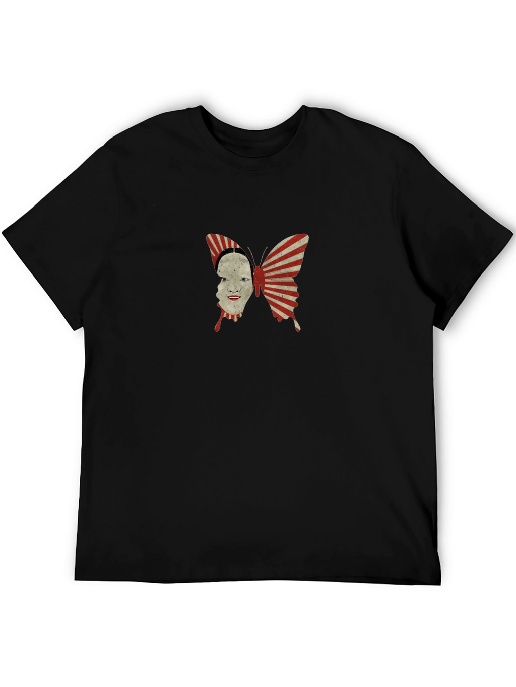 Abstract Butterfly Face Graphic Black T-Shirt