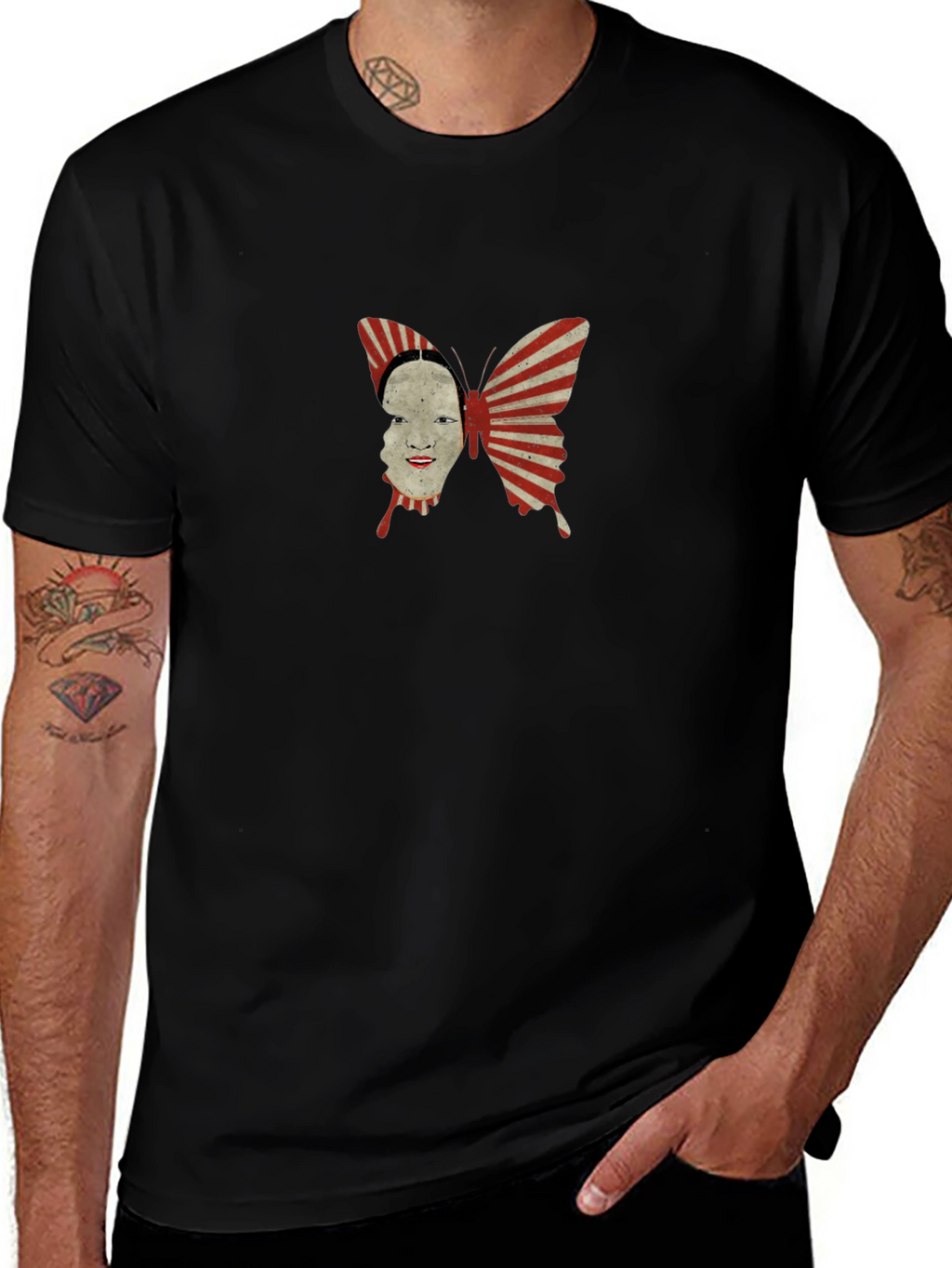 Abstract Butterfly Face Graphic Black T-Shirt