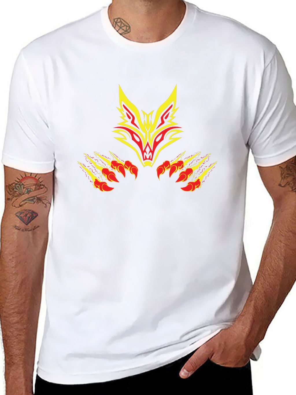 Black Tee with Tribal Fox Design