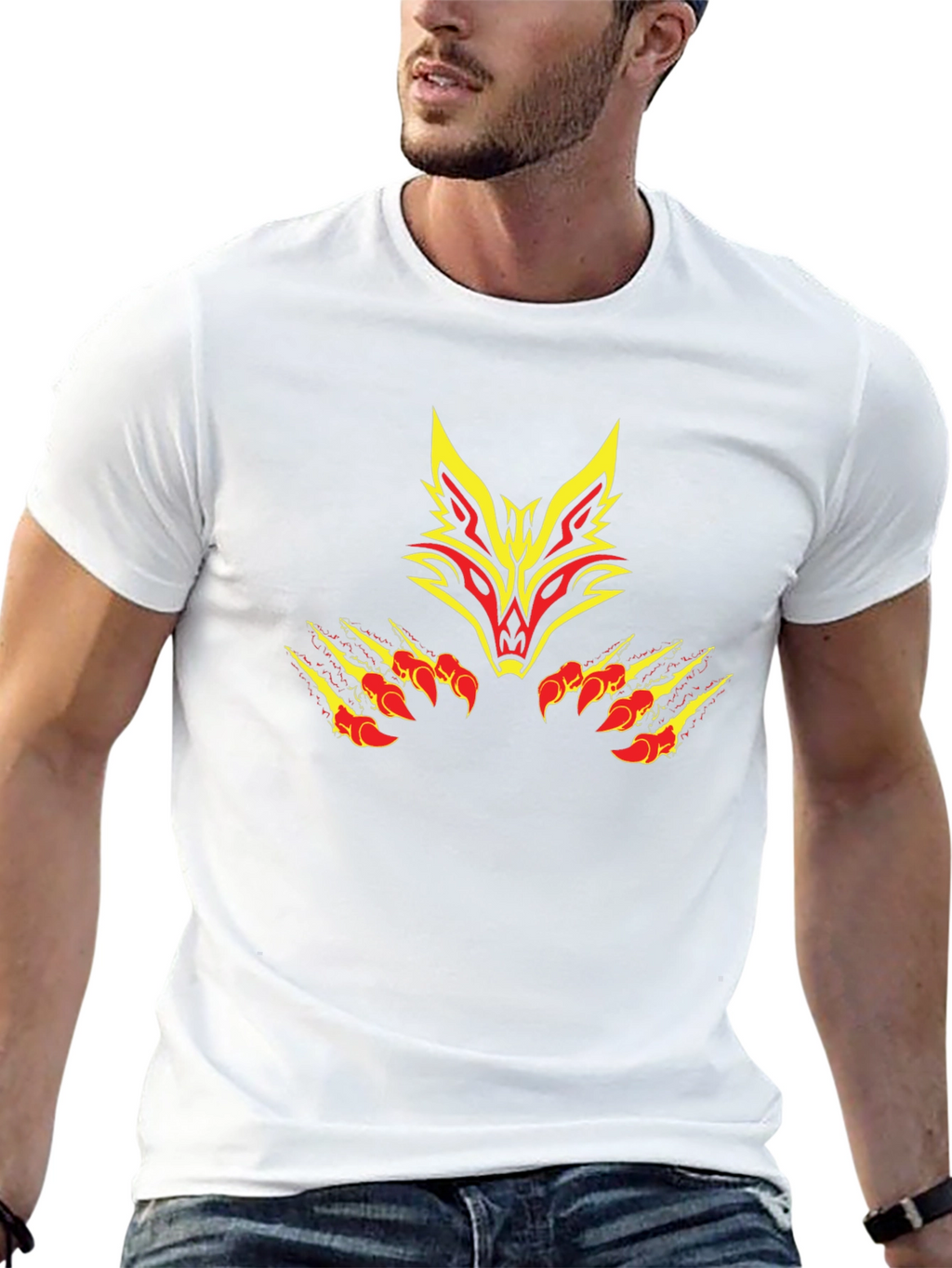 Black Tee with Tribal Fox Design