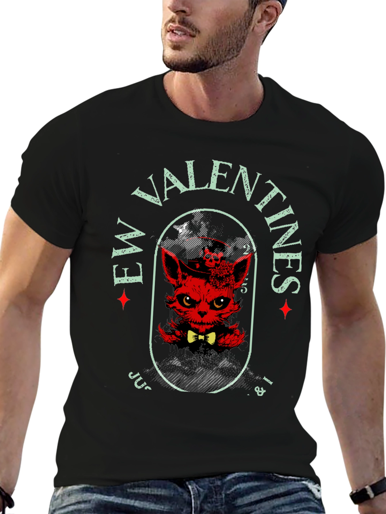 Evil Valentines T-Shirt - Red Devilish Cat Design