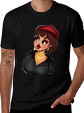 Cartoon Woman Graphic T-Shirt Black