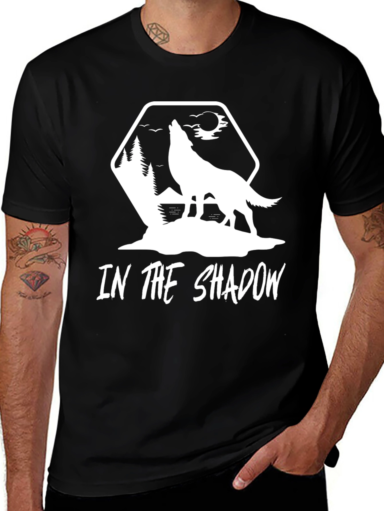 Shadow Wolf Graphic Tee - Black