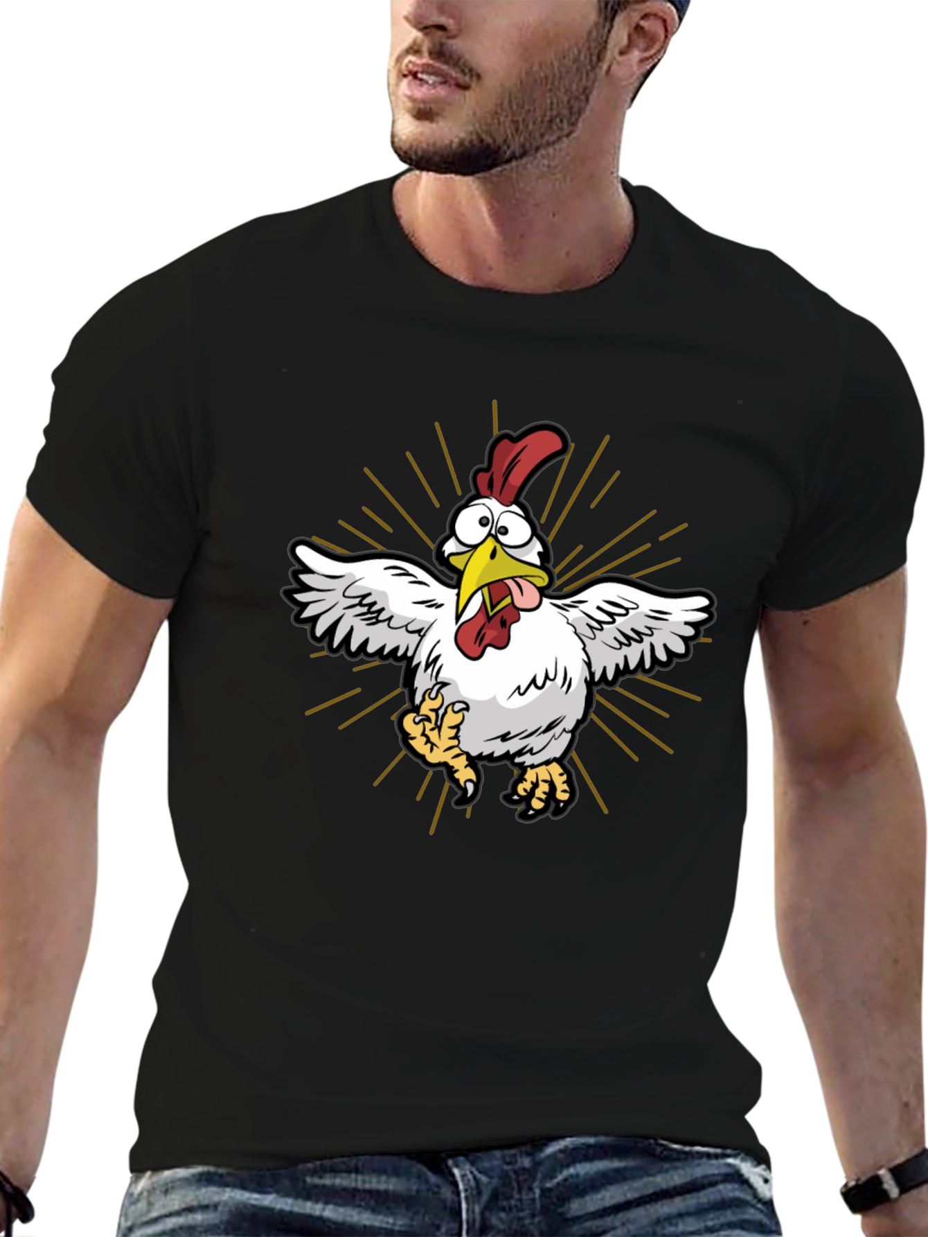 Funny Chicken Graphic Tee - Mens Black T-Shirt