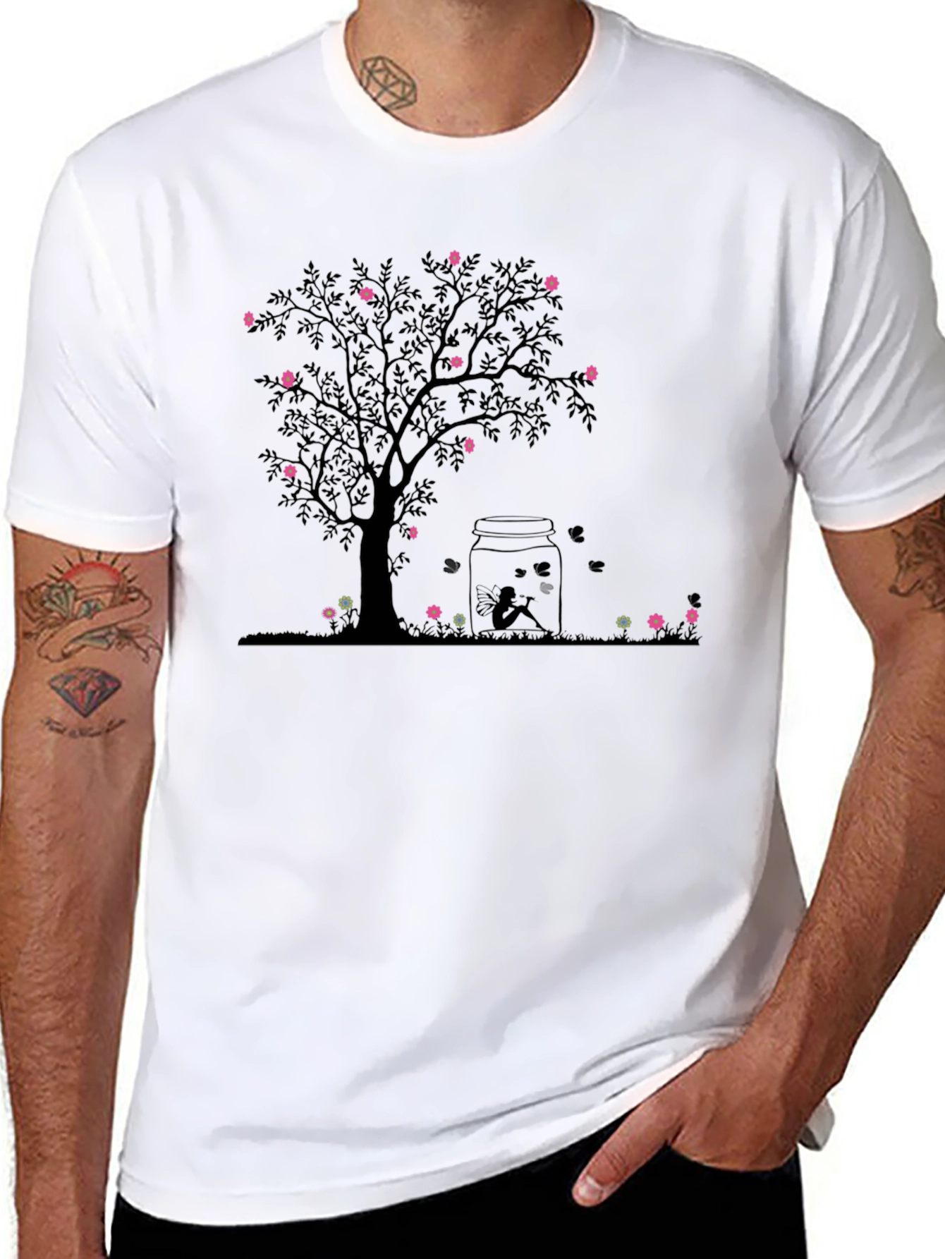 Floral Tree Jar Graphic Tee - Black