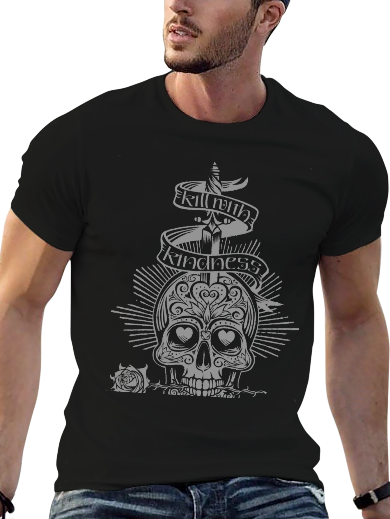 Kill with Kindness Skull Graphic T-Shirt