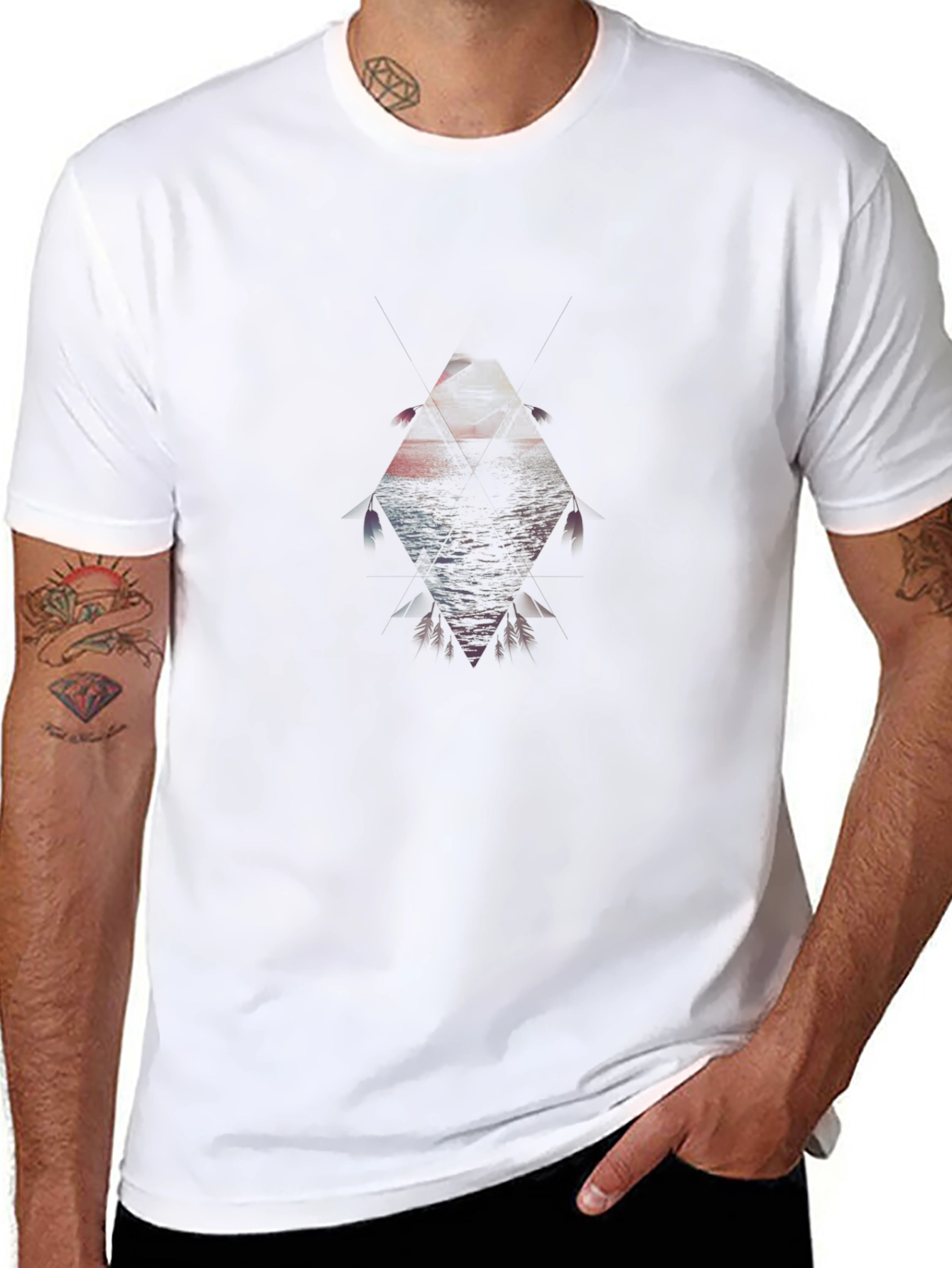 Geometric Fish Graphic Black T-Shirt