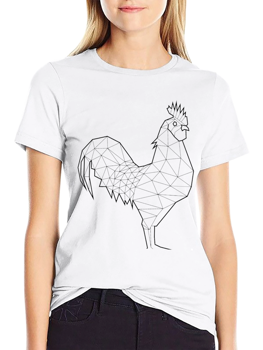 Geometric Rooster Tee - Stylish Black T-Shirt