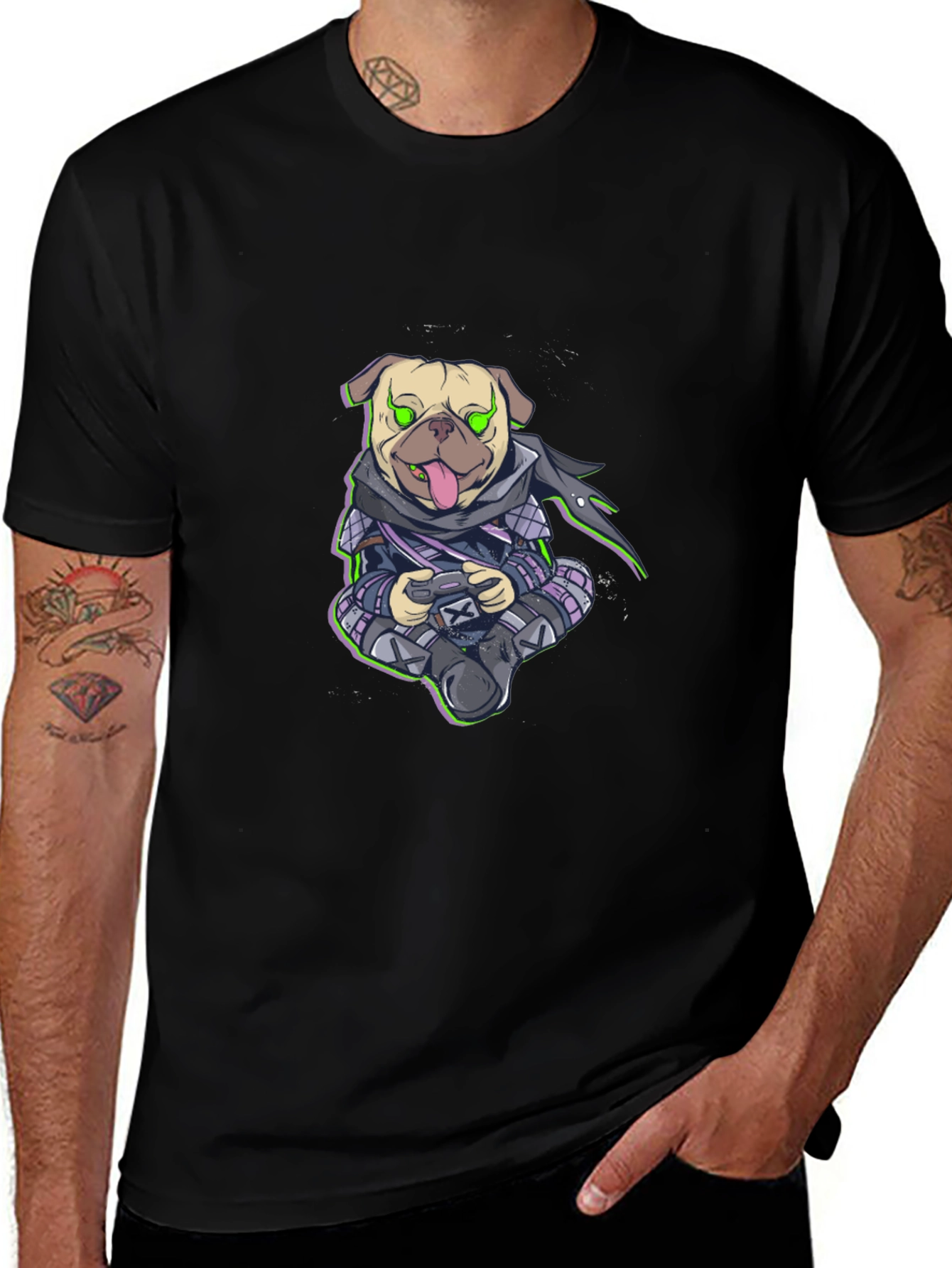 Gamer Pug Graphic T-Shirt - Black