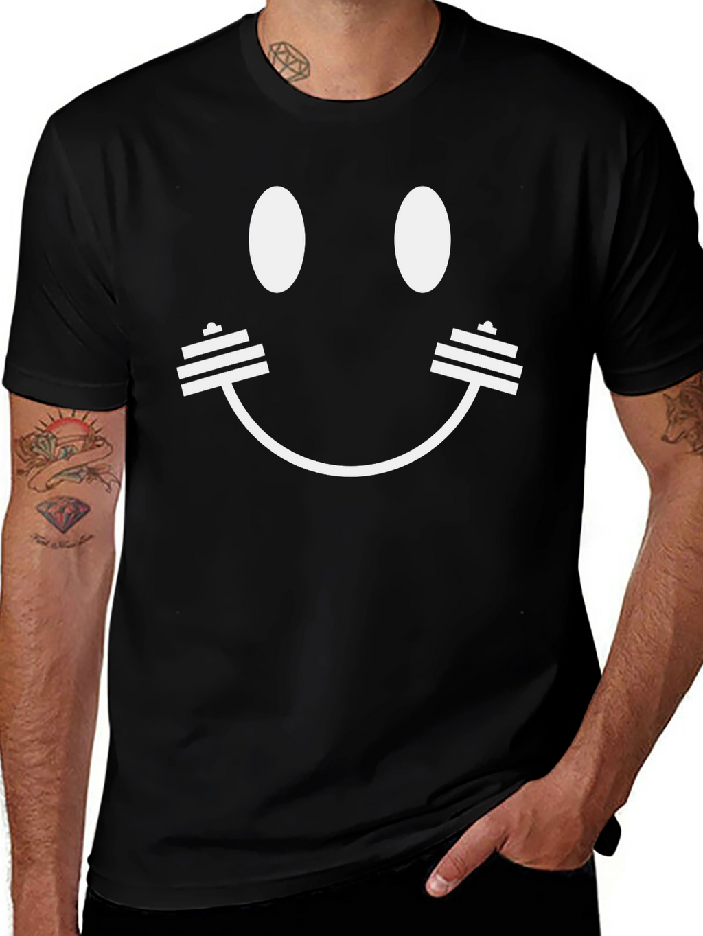 Workout Smiley Face T-Shirt - Black