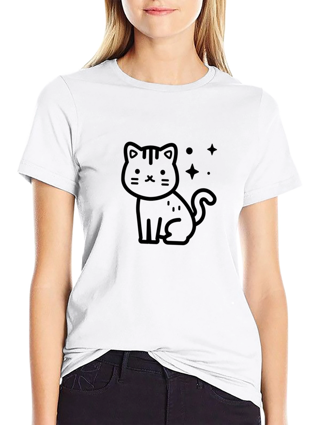 Cute Cartoon Cat Black T-Shirt