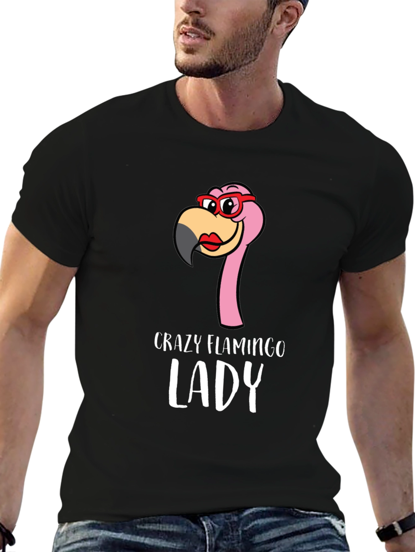 Crazy Flamingo Lady Graphic Tee - Novelty Shirt
