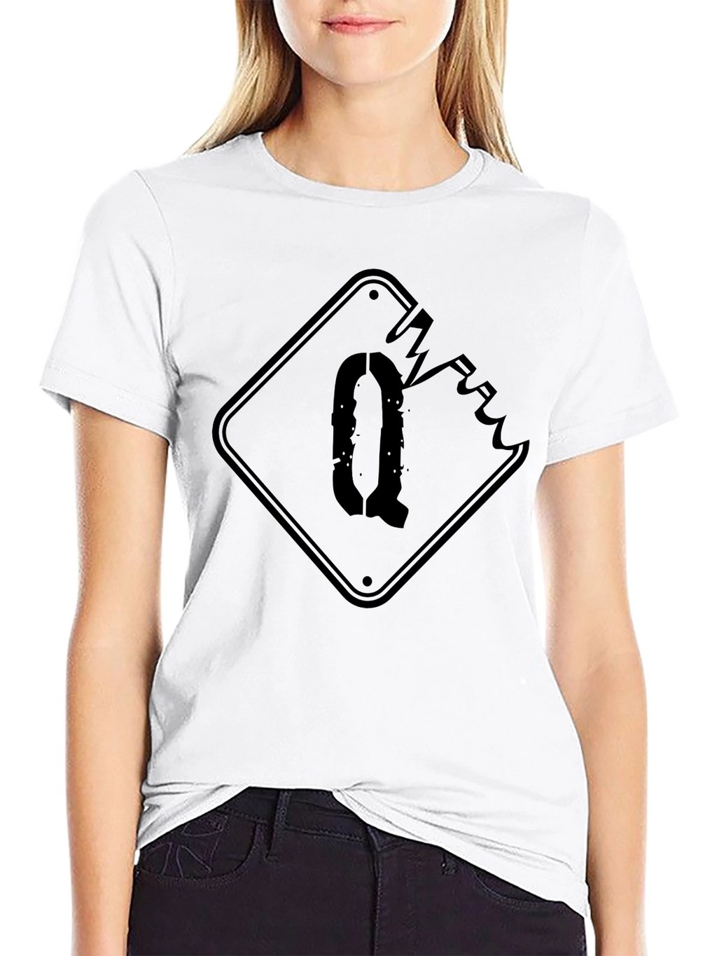 Distressed Q Graphic Black T-Shirt
