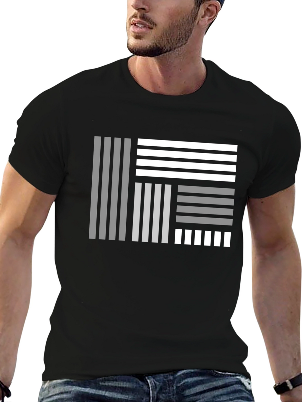 Abstract Geometric Striped Graphic Black T-Shirt