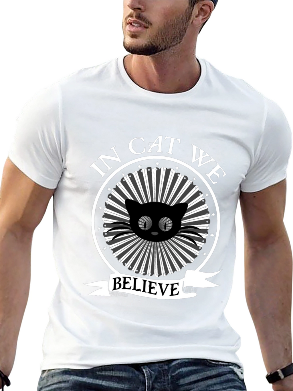 In Cat We Believe Black Graphic Tee