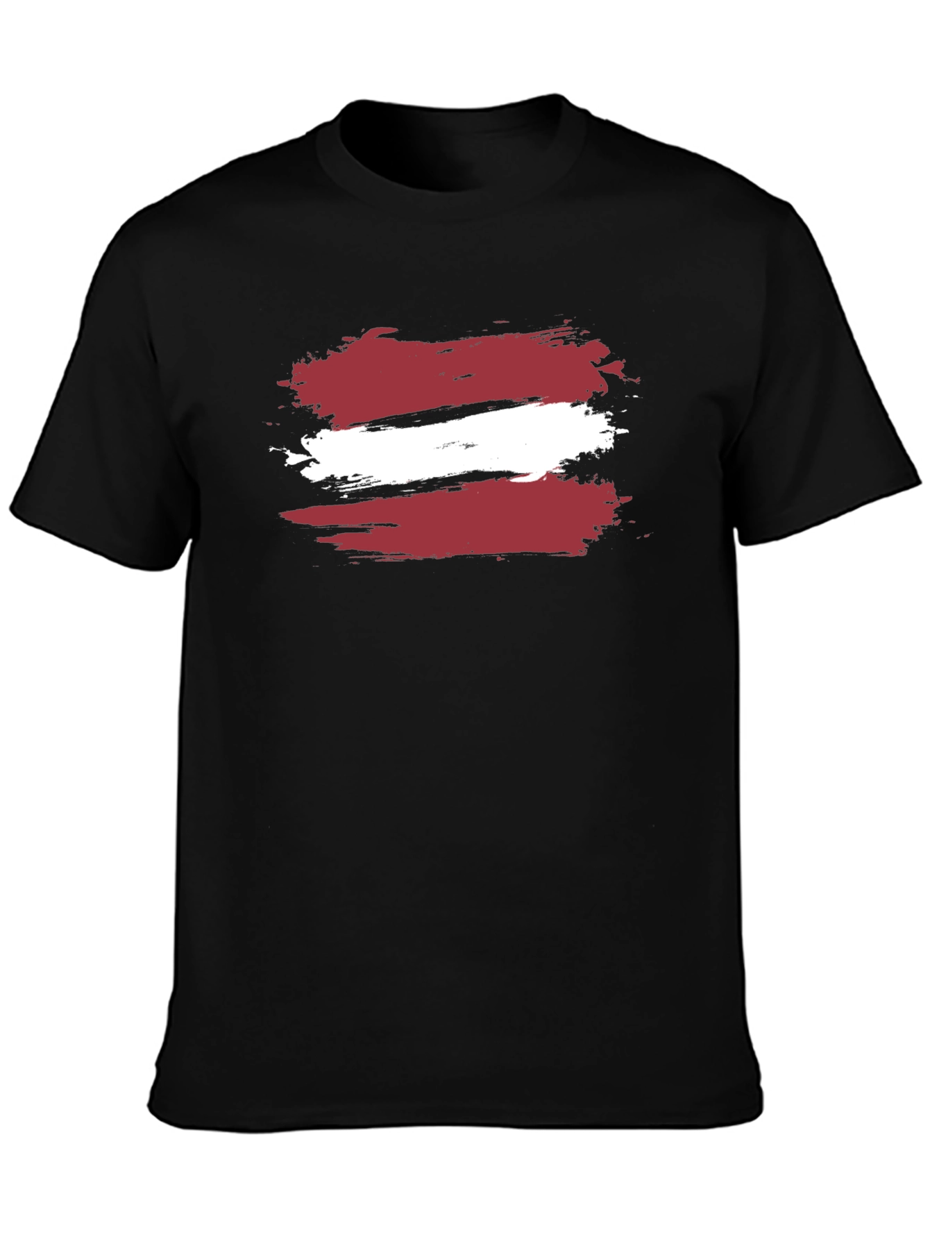 Latvia Flag Brushstroke T-Shirt - Black Casual Style