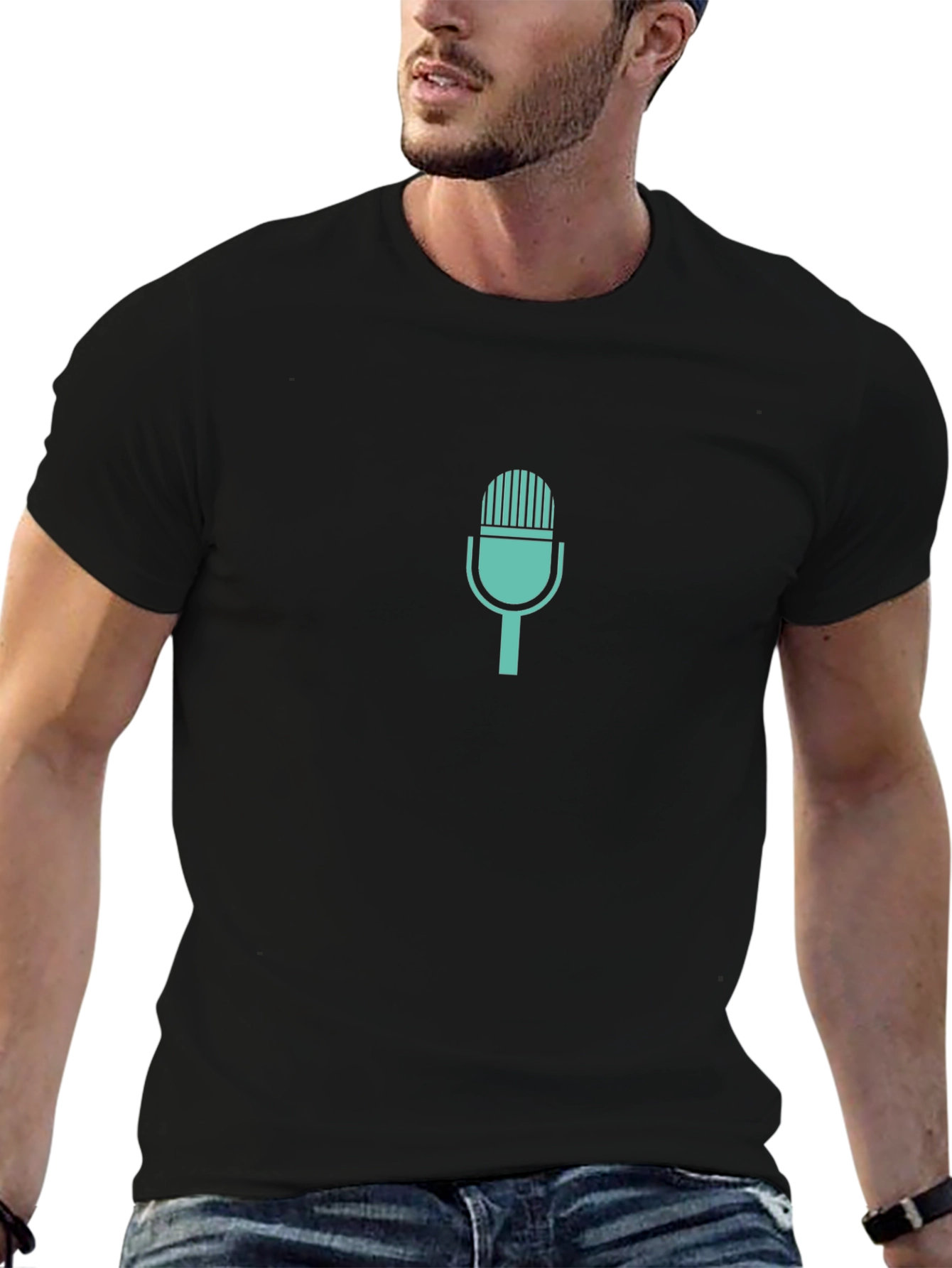 Retro Microphone Graphic Tee - Black