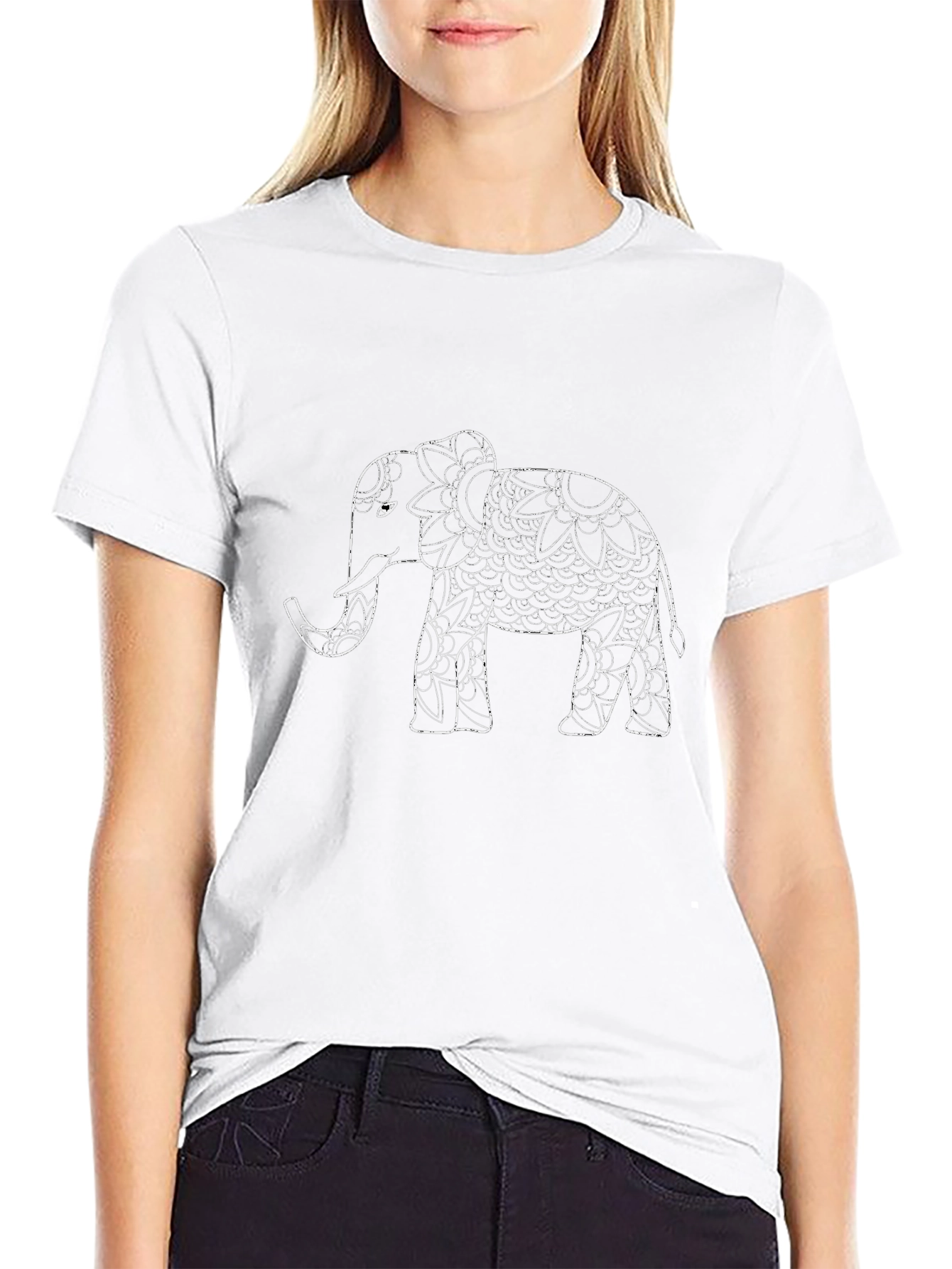 Elephant Mandala Print Black T-Shirt