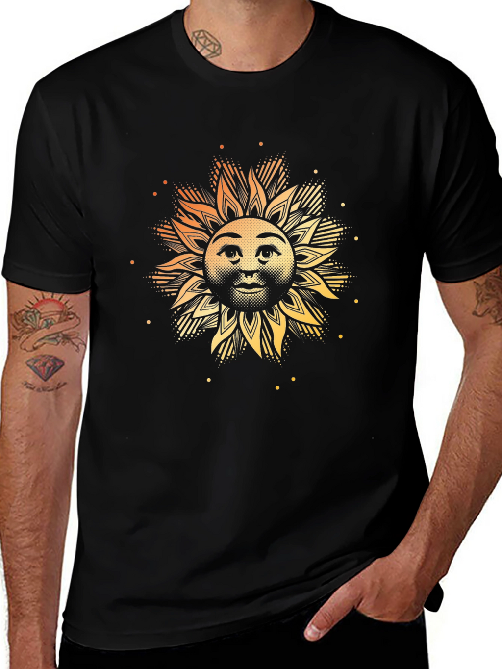Sun Face Graphic Print Black T-Shirt