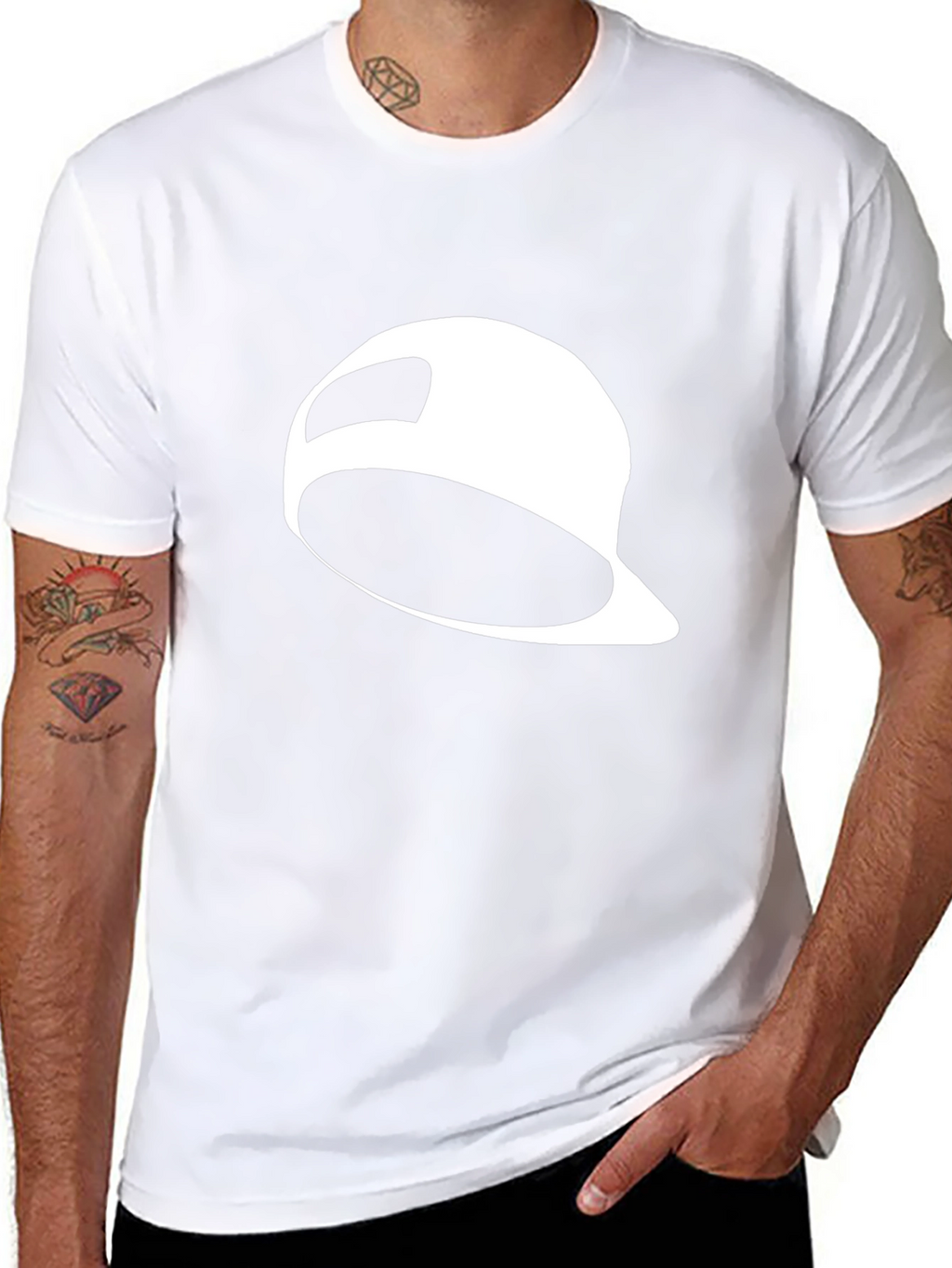 Black T-Shirt with White Baseball Cap Graphic