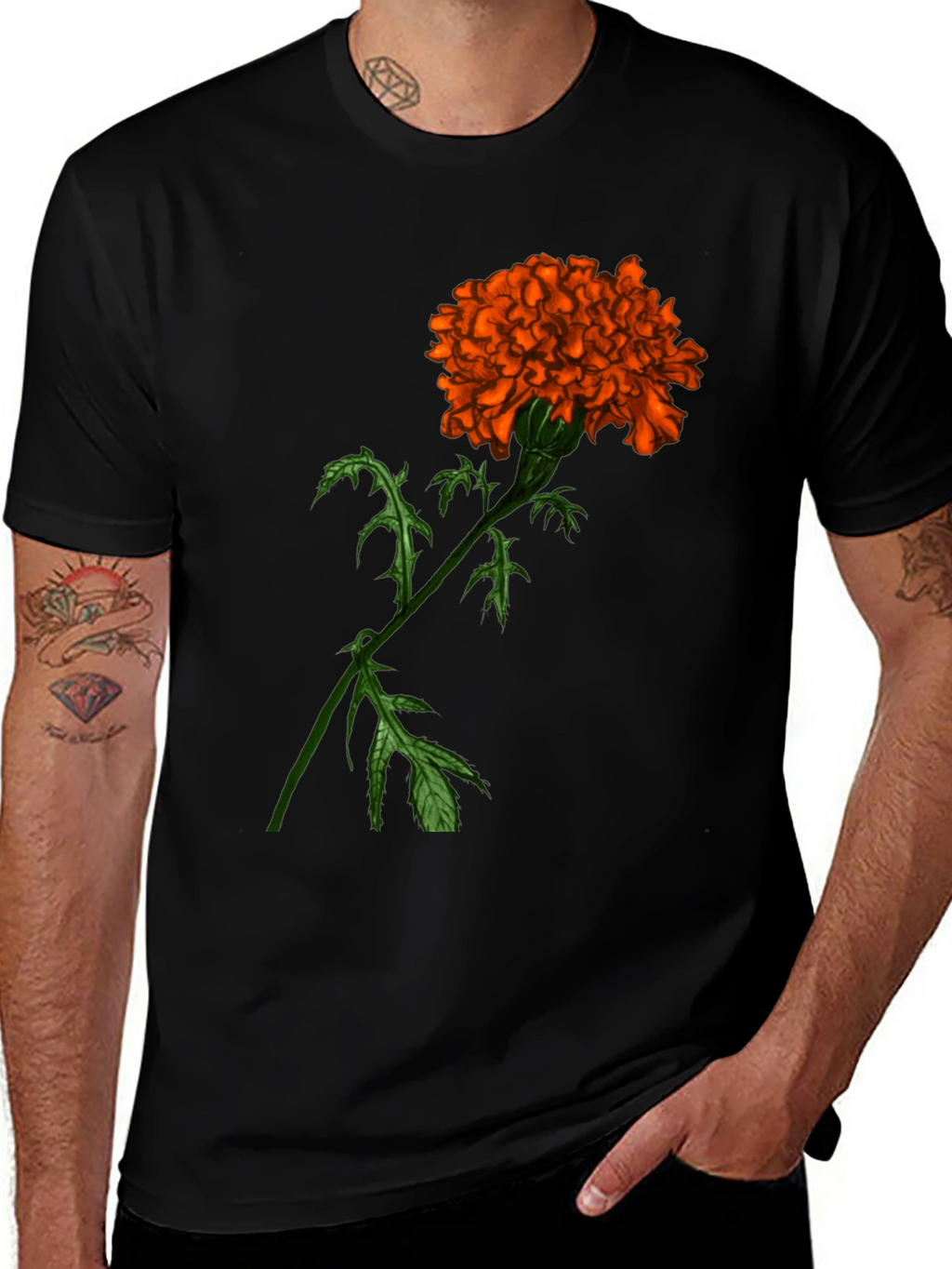 Floral Graphic Tee - Orange Marigold Print