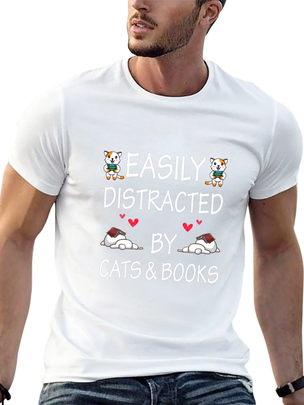 Easily Distracted by Cats and Books T-Shirt