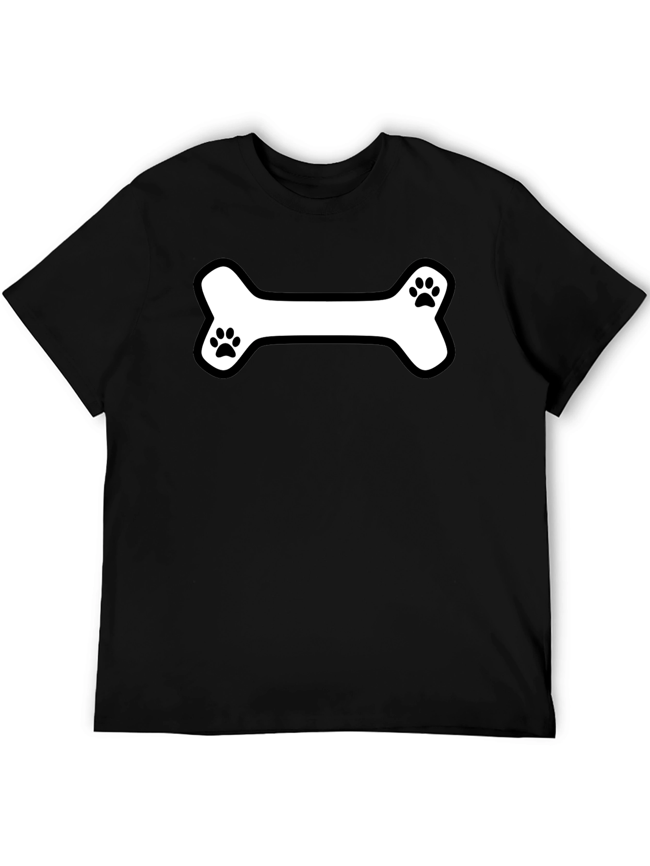 Dog Bone Paw Print T-Shirt - Black Cotton Tee