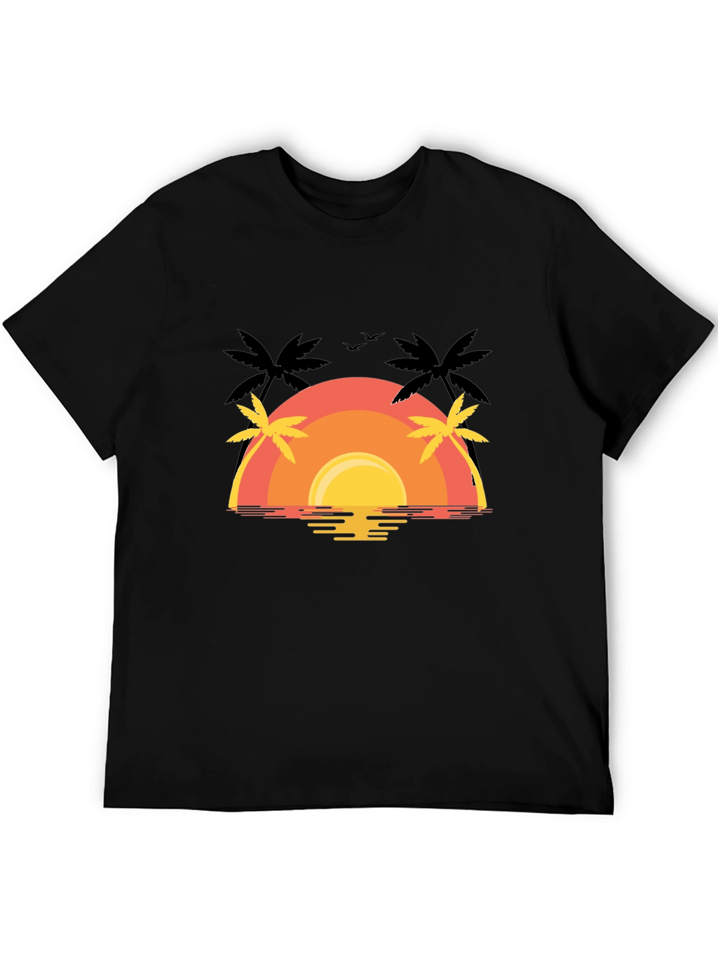Sunset Palm Tree Graphic Tee - Black