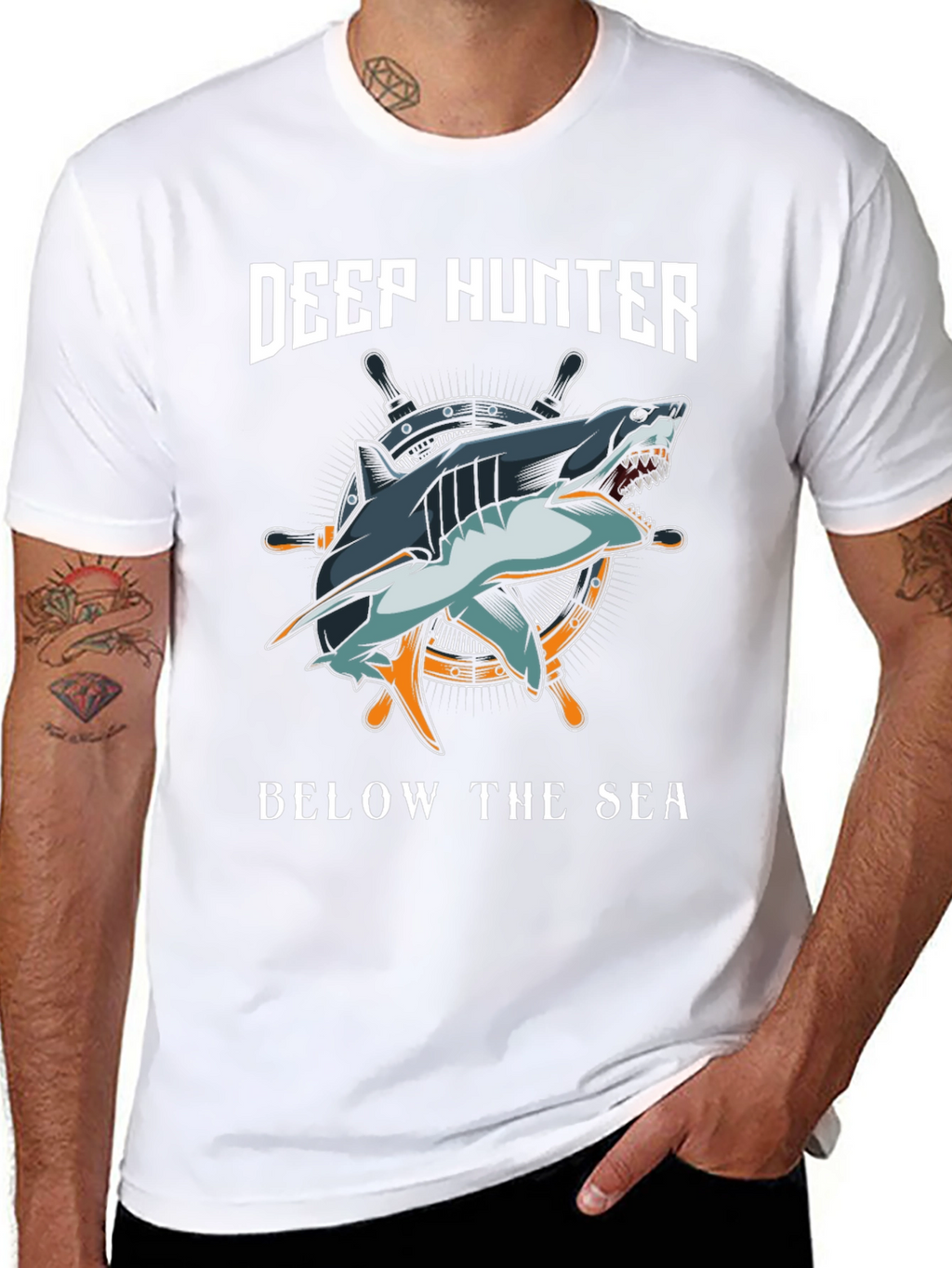 Deep Hunter Graphic T-Shirt - Shark Design