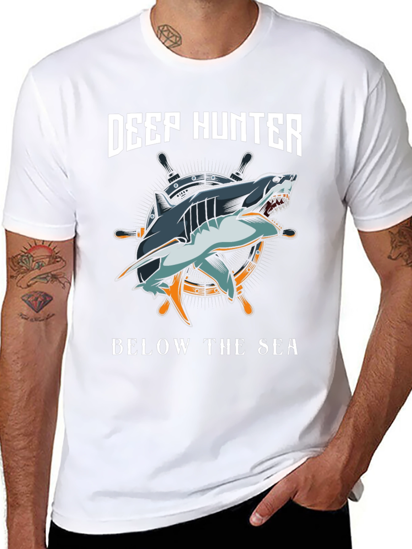 Deep Hunter Graphic T-Shirt - Shark Design
