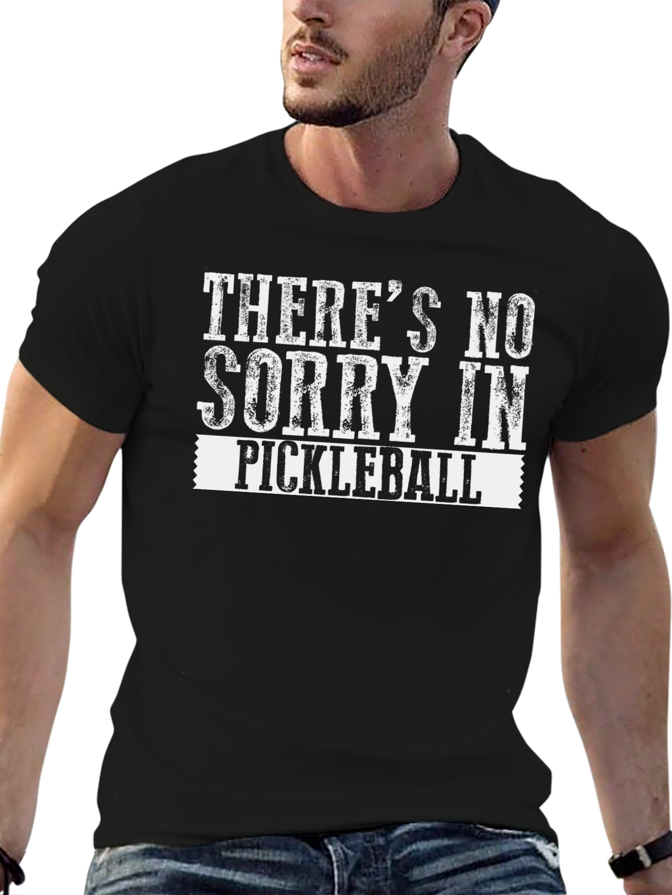Pickleball T-Shirt: No Sorry!  Mens Black Tee