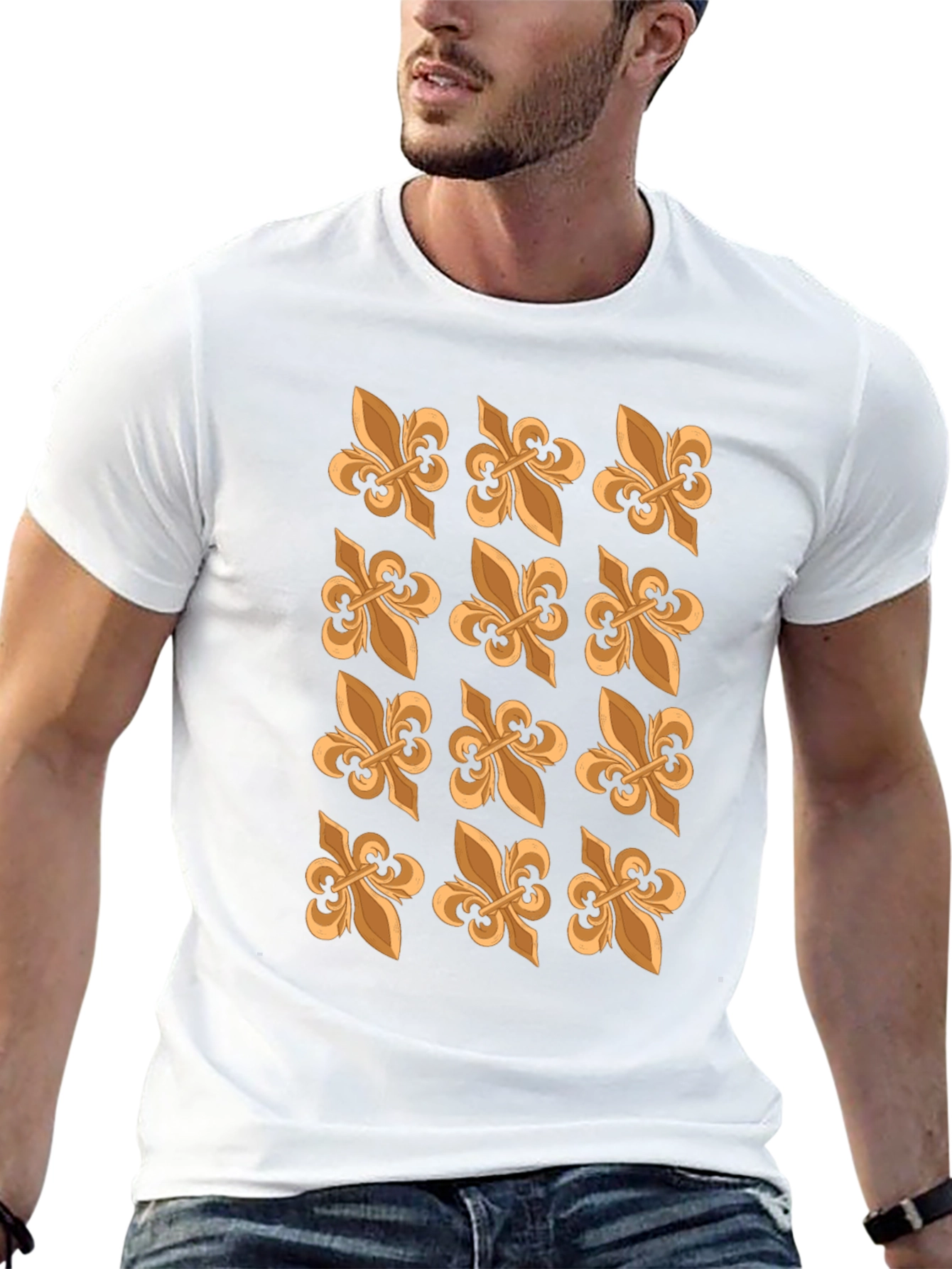 Fleur-de-Lis Patterned Black T-Shirt