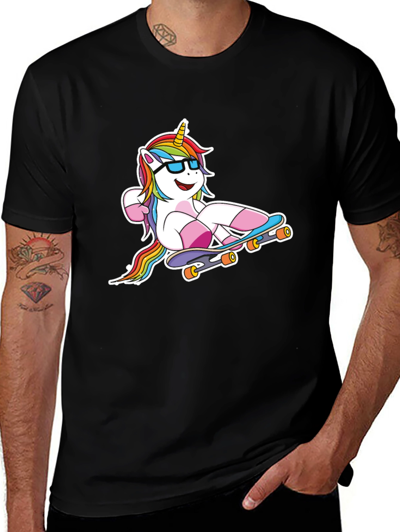Unicorn Skateboarder Black T-Shirt