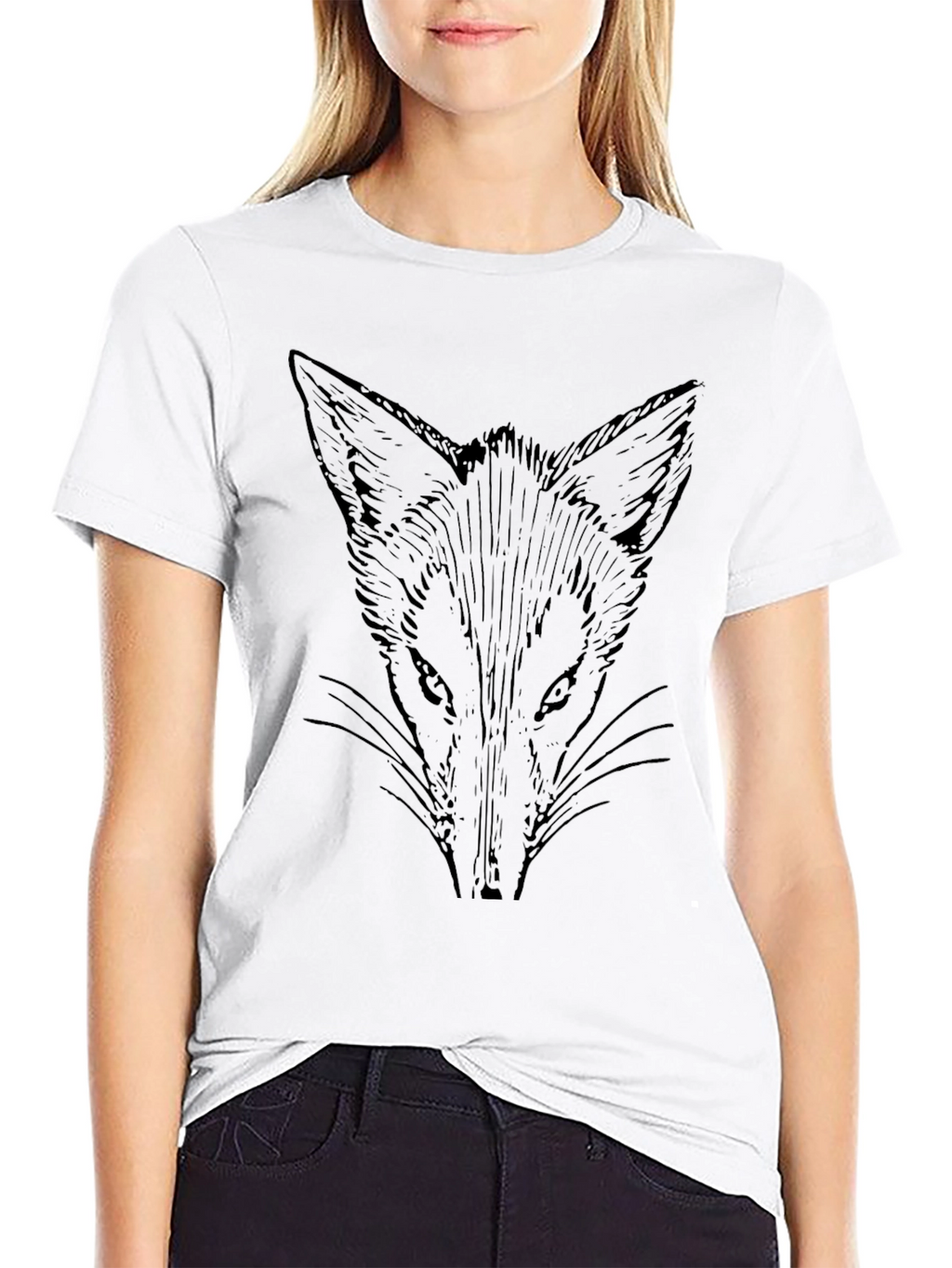 Mens Black T-Shirt with Fox Graphic Print