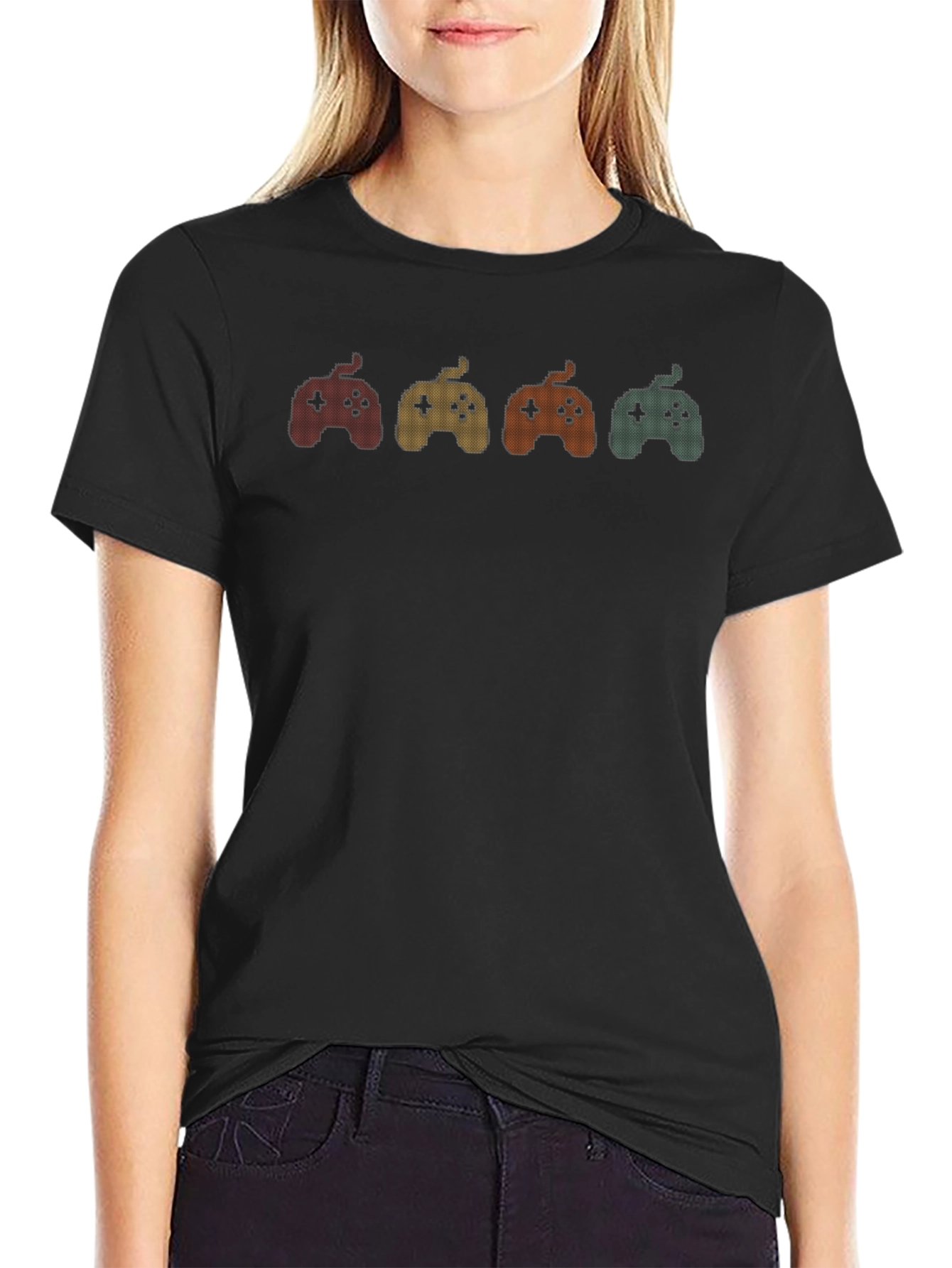 Retro Gaming Controller Graphic Tee - Black Cotton
