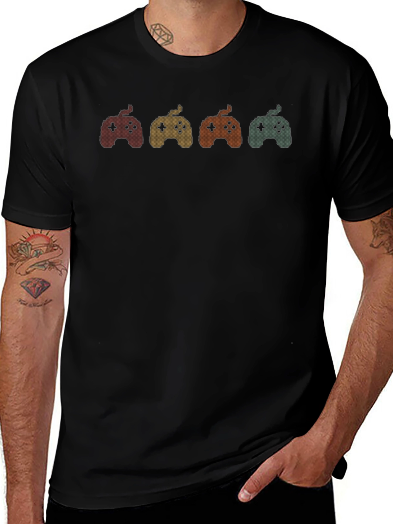 Retro Gaming Controller Graphic Tee - Black Cotton