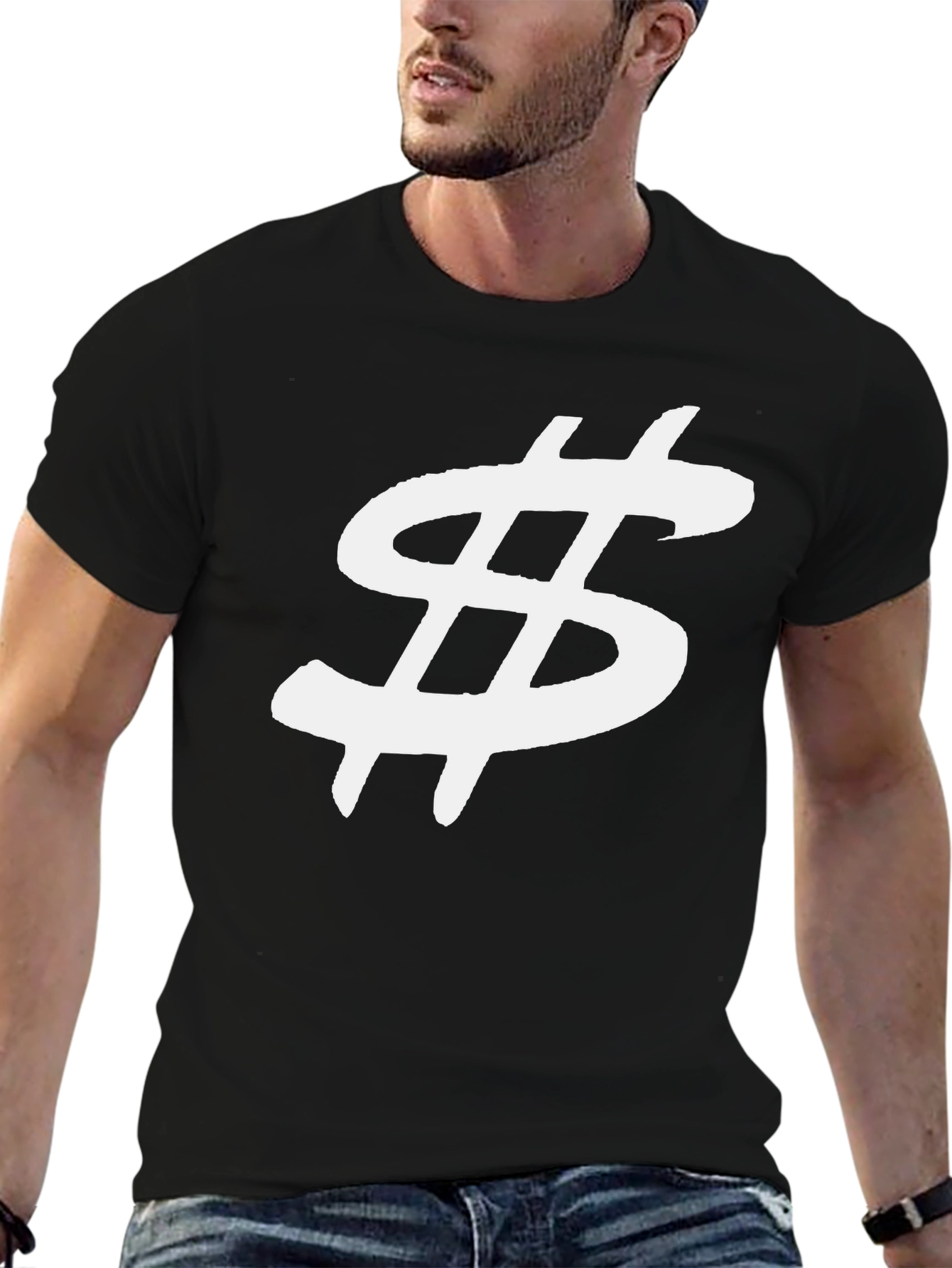 Black T-Shirt with White Dollar Sign
