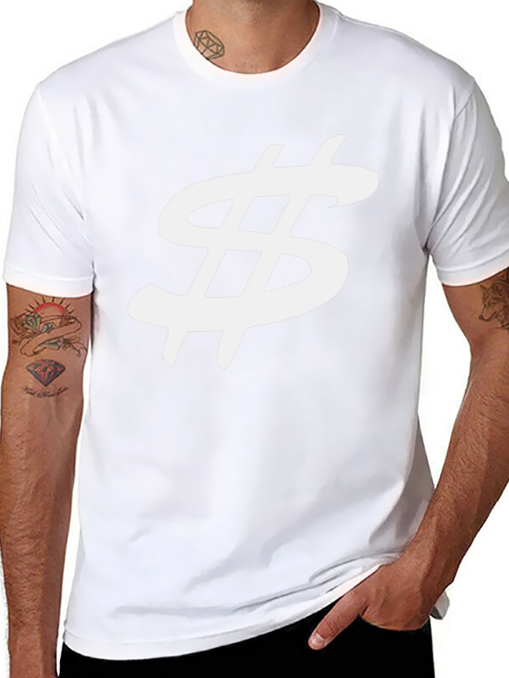 Black T-Shirt with White Dollar Sign