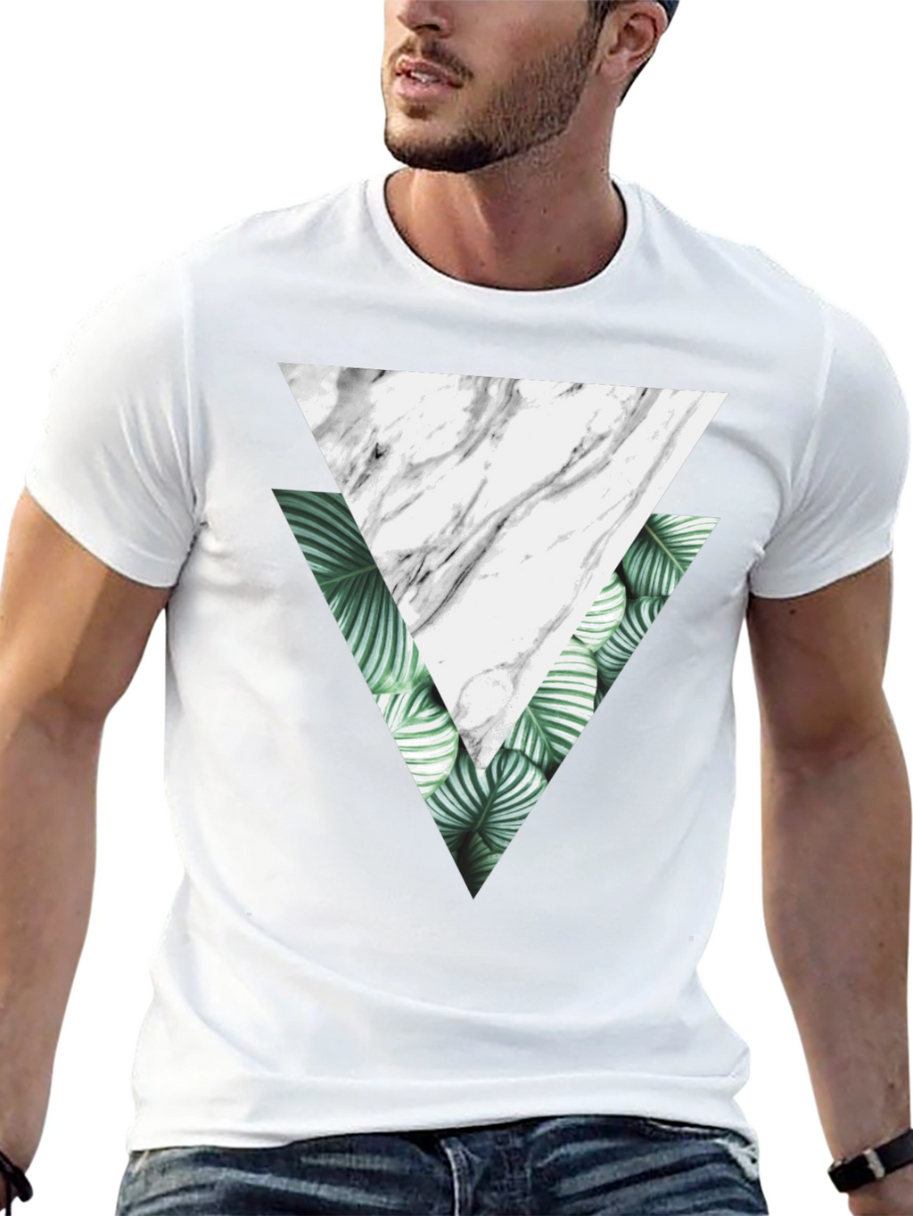 Geometric Triangle Graphic Tee - Black Cotton T-Shirt
