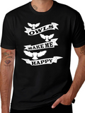 Owls Make Me Happy Black Graphic T-Shirt