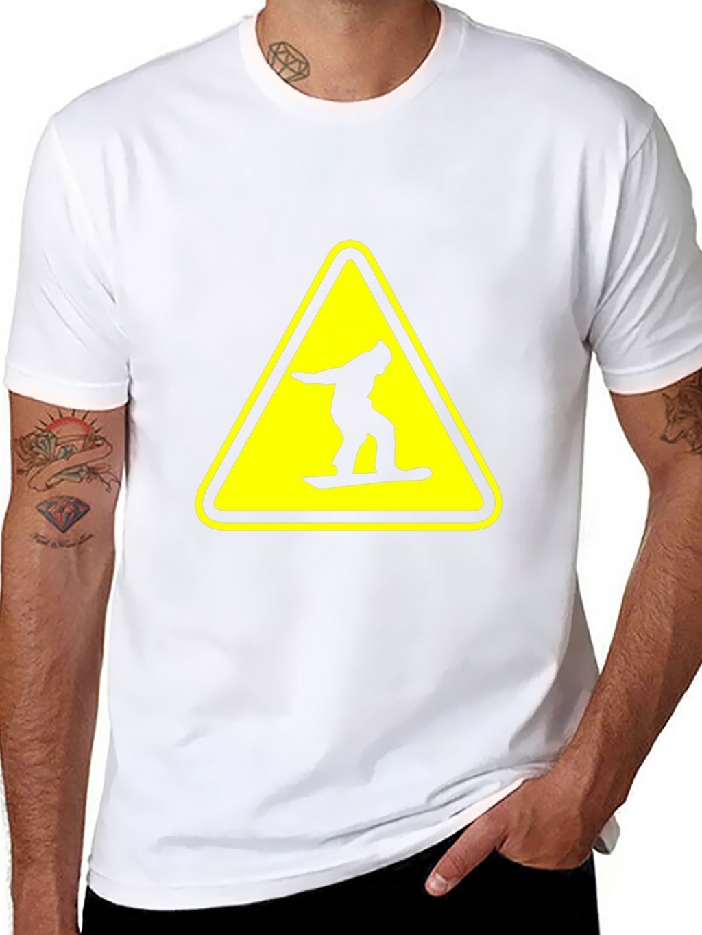 Snowboarder Warning Sign Black T-Shirt