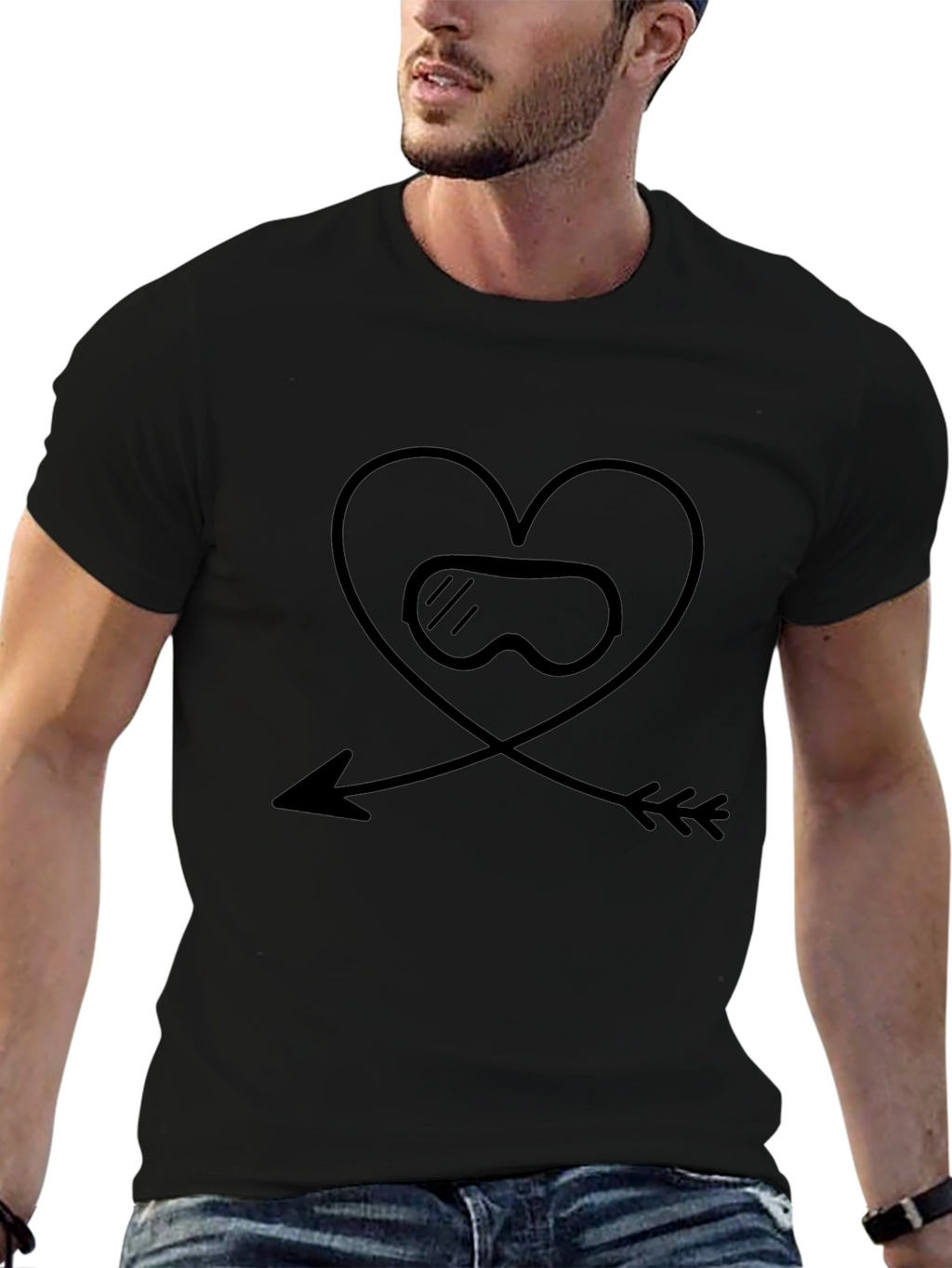 Ski Goggles Heart Arrow Black T-Shirt