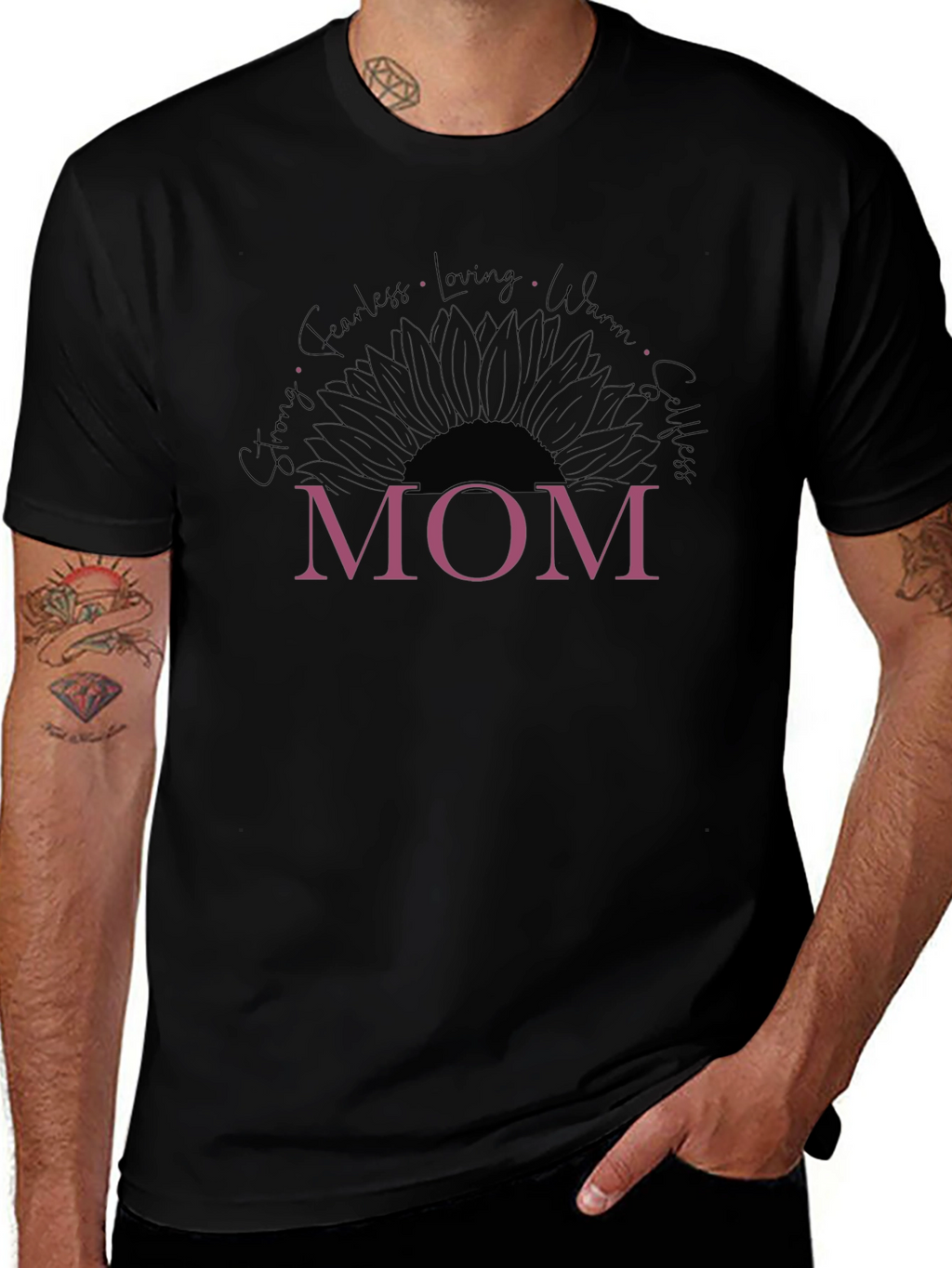 Mom Sunflower Graphic T-Shirt - Strong Fearless Loving