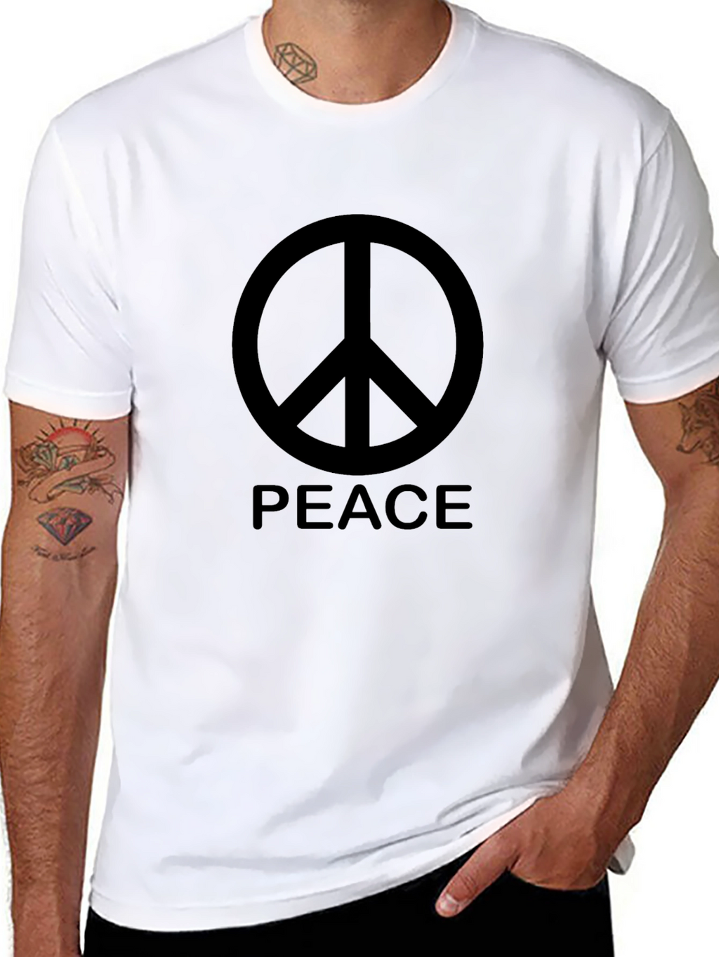 Peace Symbol Graphic T-Shirt - Casual Black Tee