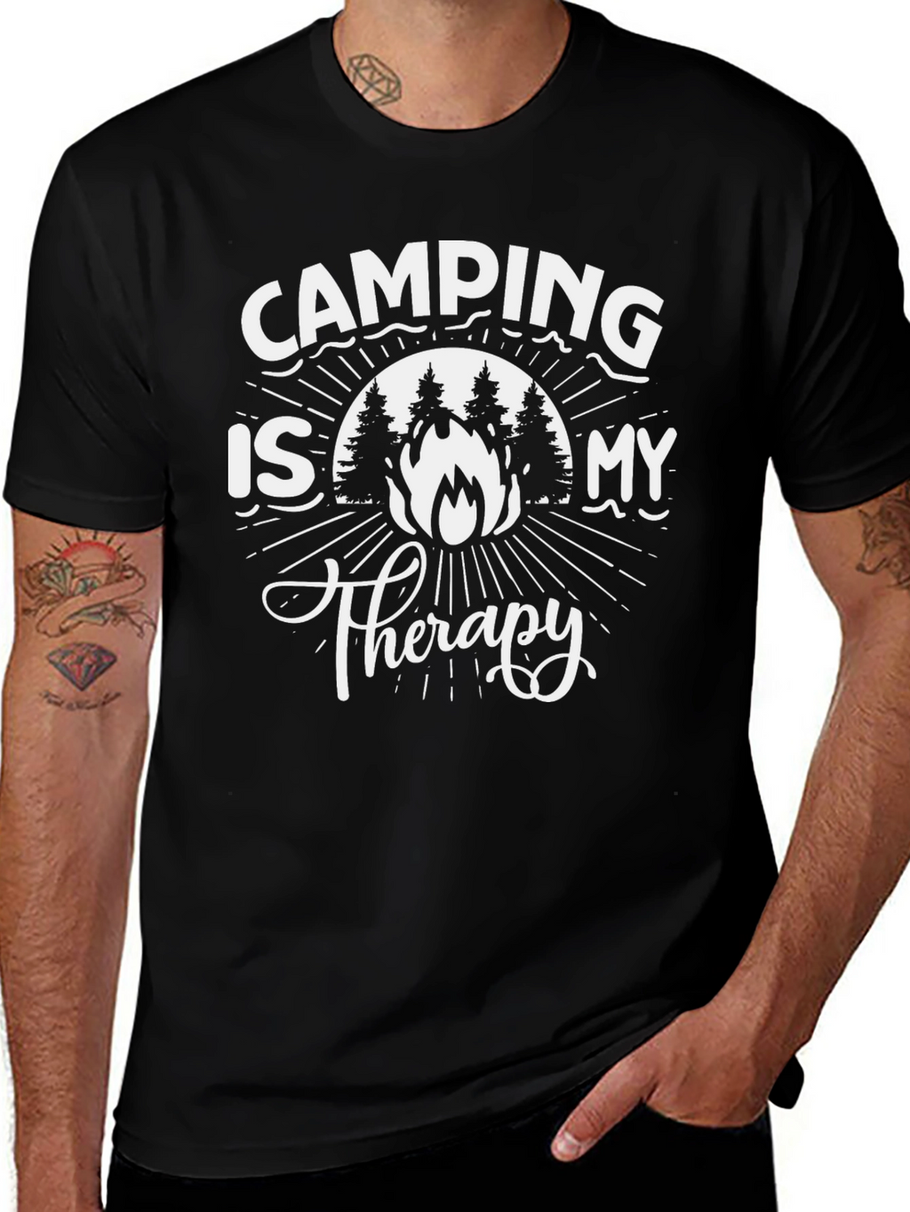 Camping Is My Therapy Graphic Tee - Black