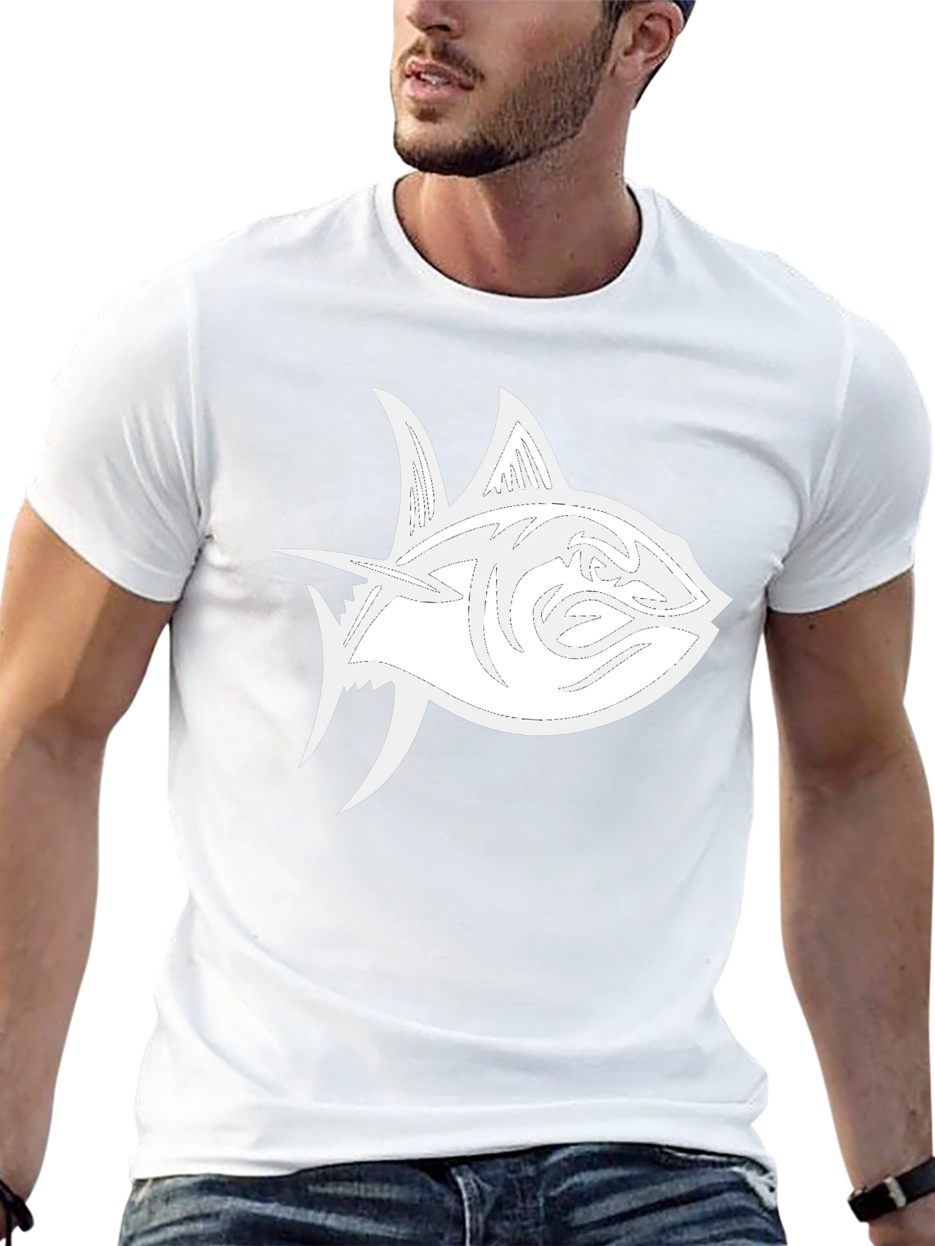Black T-Shirt with White Tuna Fish Graphic
