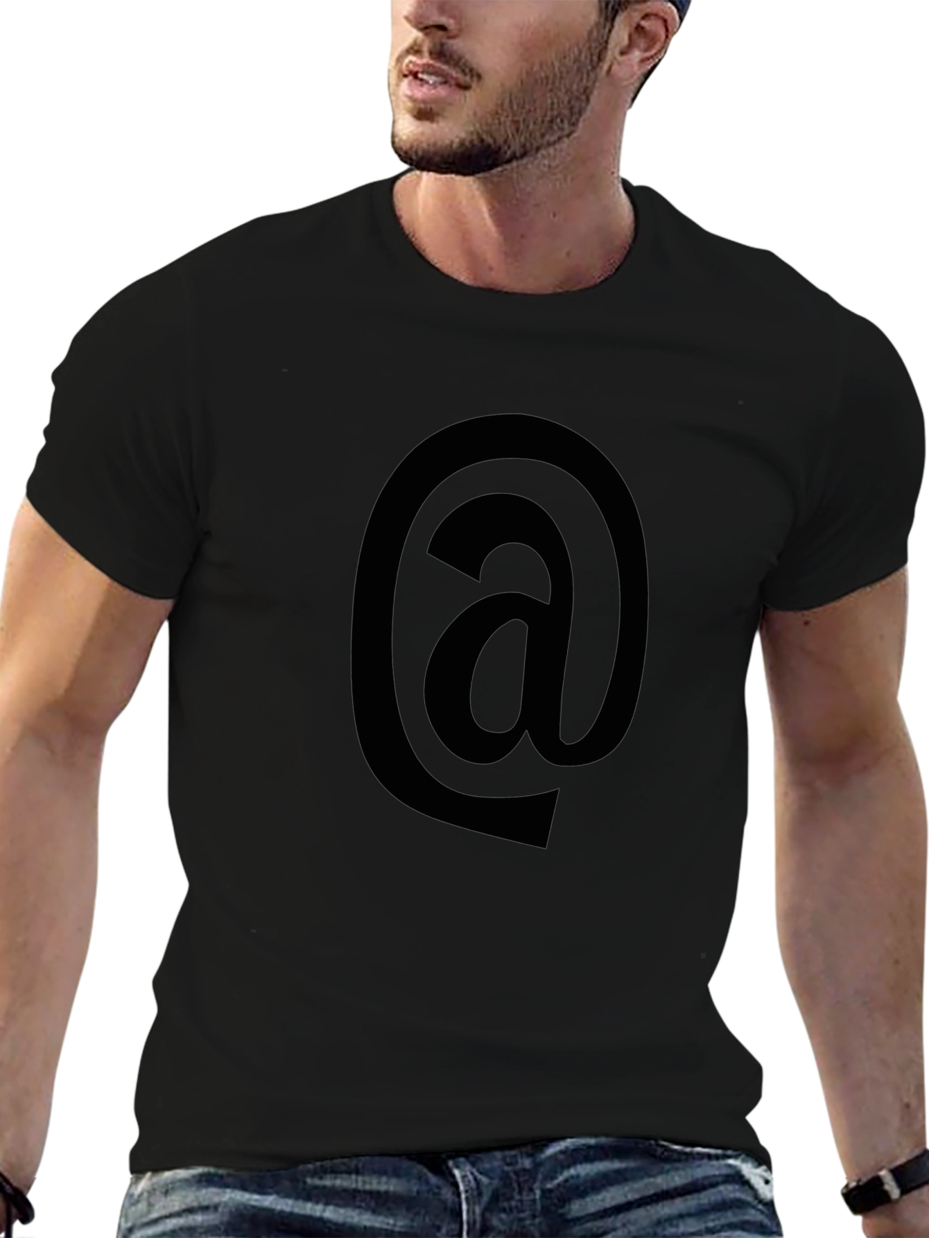 Black T-Shirt with Black At Symbol Graphic