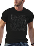 Abstract Line Art Tee - Nature Graphic Black T-Shirt