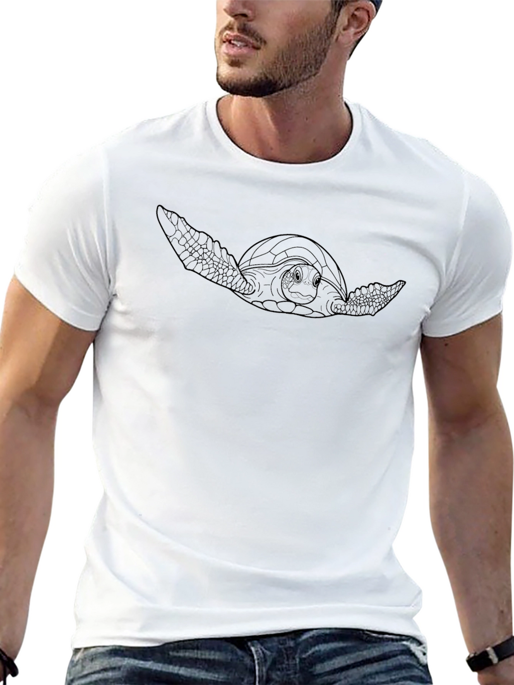 Sea Turtle Outline Black T-Shirt - Marine Life Tee