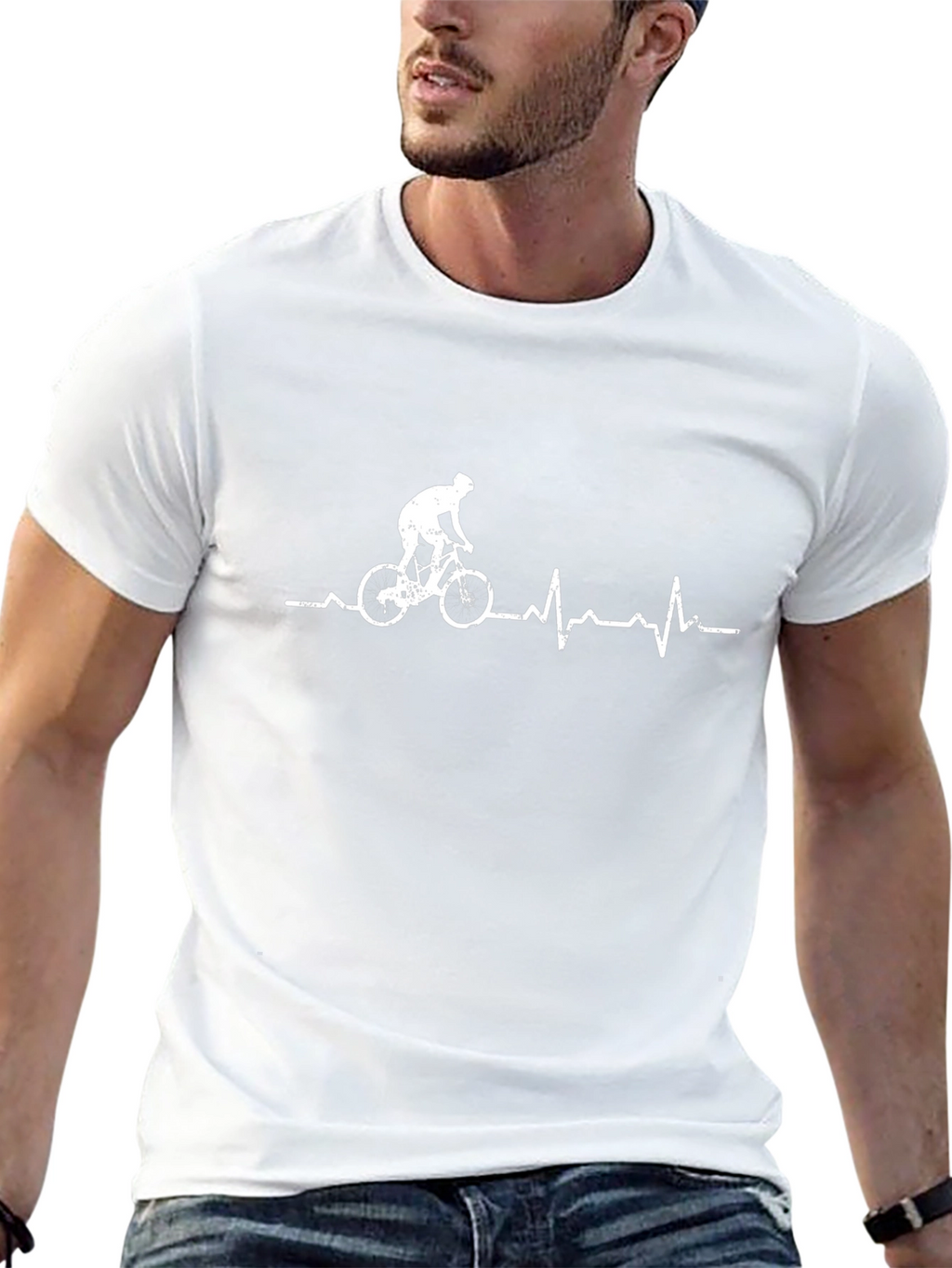 Cycling Heartbeat T-Shirt - Mens Black Tee